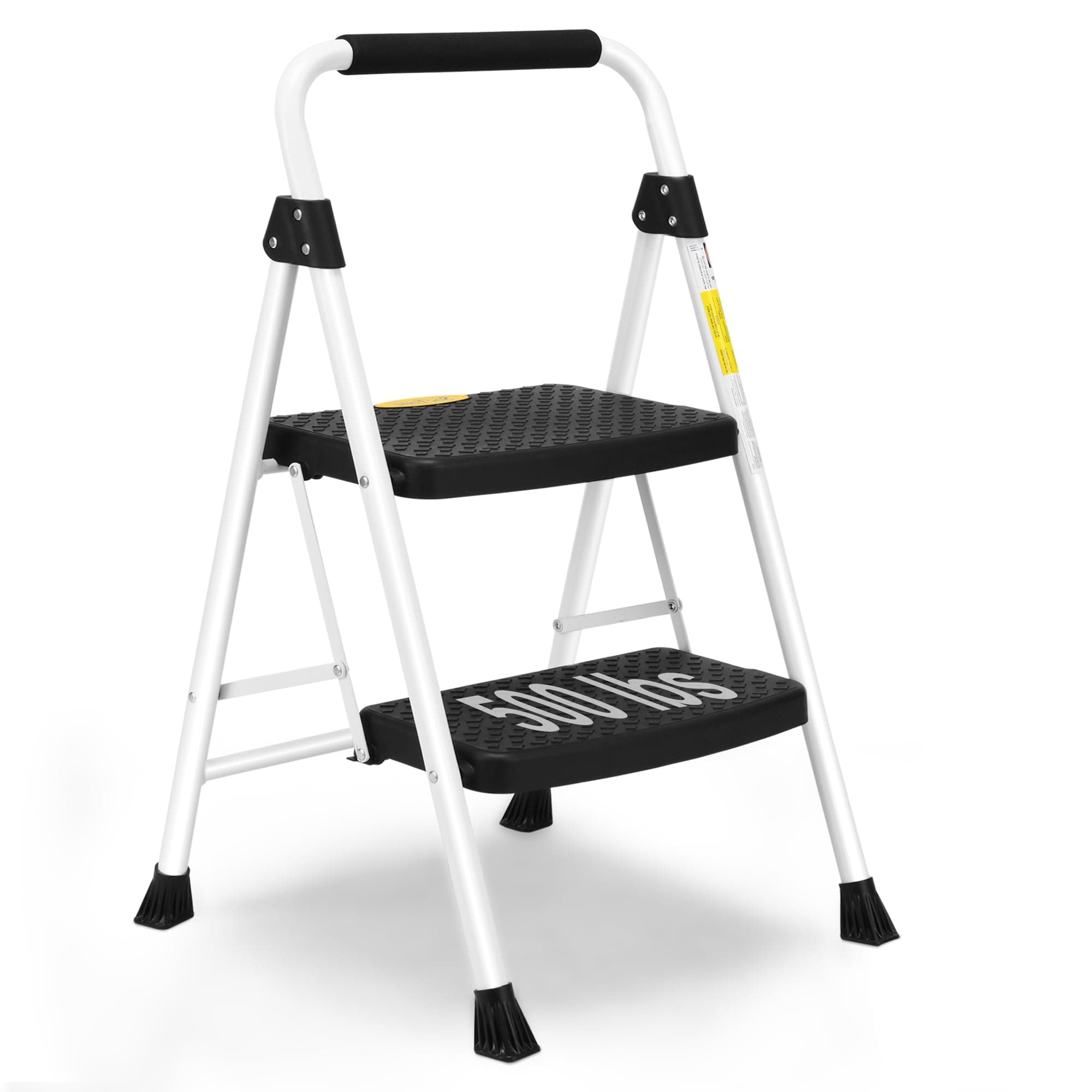 SocTone 2 Step Ladder, Folding Step Stool for Adults with Handle, Lightweight, Perfect for Kitchen& Household, 500lbs Capacity Sturdy Steel Ladder, White