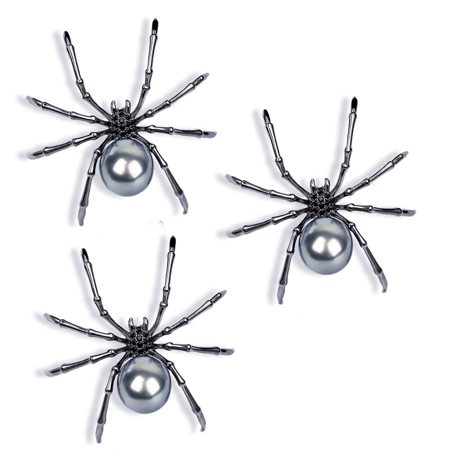 2-3Pcs Punk Spider Crystal Bead Brooch Pin Set for Women Men Rock Gothic Faux PearlAnimal Backpack Scarf Shirt Bag Hat Shawl Pin Bar Party Halloween Body Jewelry Gift
