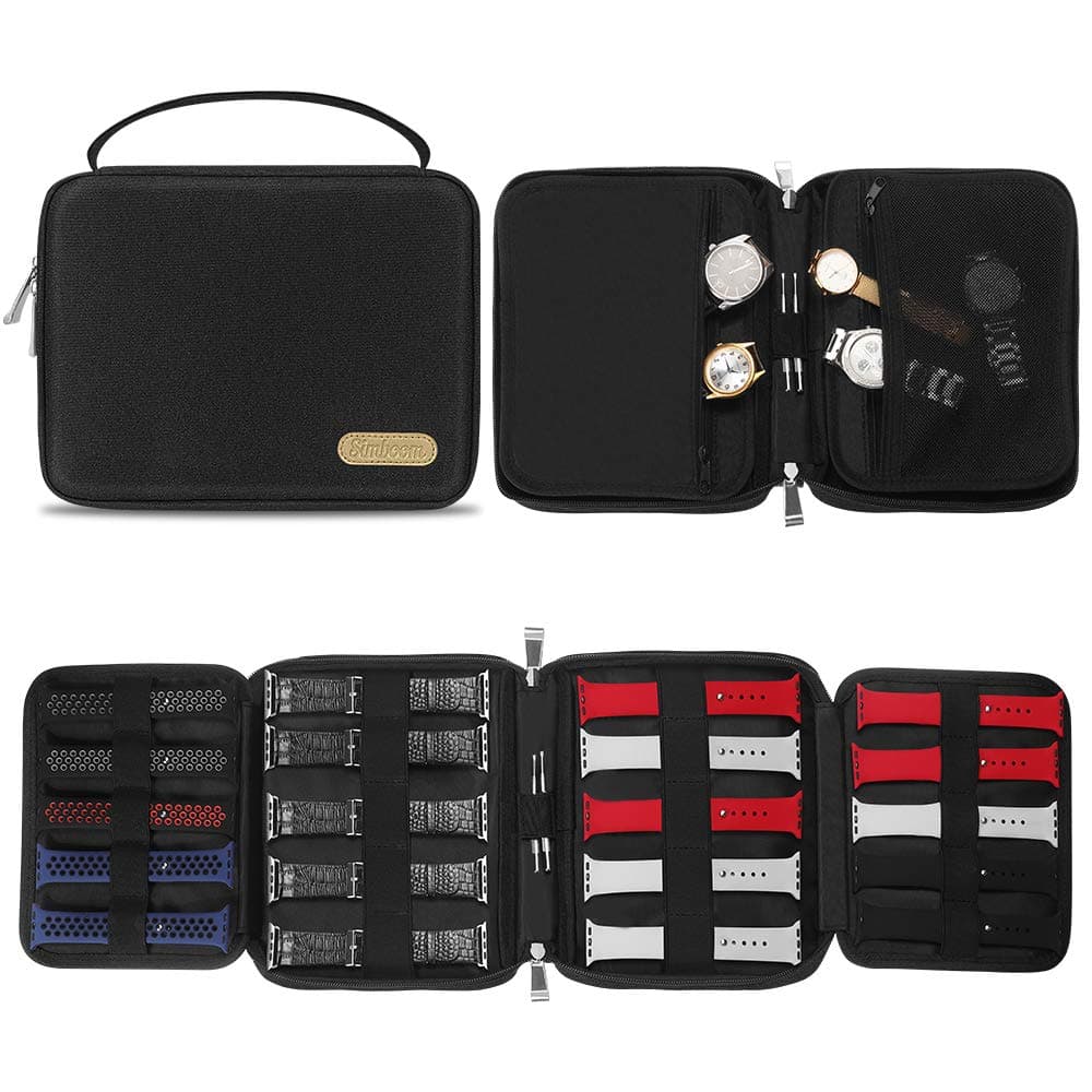 Simboom 20 Watch Bands Storage Carrying Case Compatible with Apple Watch Bands, Nylon Spill-resistant Watch Bands Storage Bag Watch Band Case Travel Watch Straps Carrying Bag for Watch Bands and Accessories (Black)