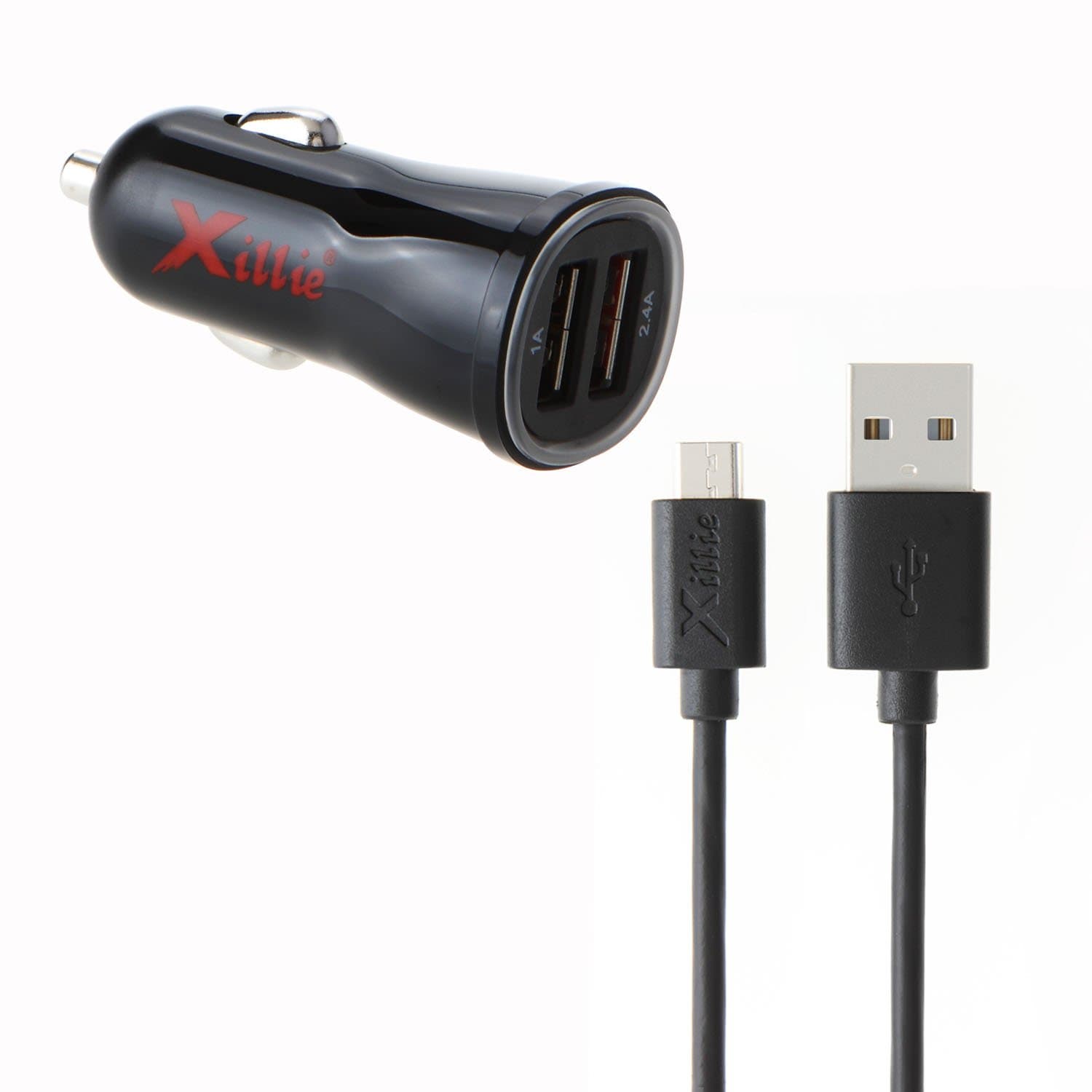 Xillie 3.4A/17W 2-Port USB Car Charger Portable Fast External Battery Pack Charger +4Ft Micro USB Cable Compatible to iPhone, iPad, iPod Touch and other Android devices.Black color