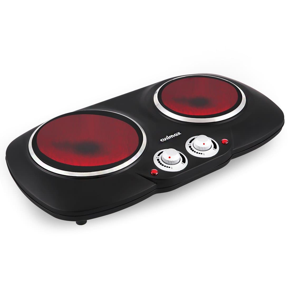 Cusimax Double Hot Plate, 2100W Ceramic Electric Hob, Stainless Steel Electric Stove, CMIP-B212, Black