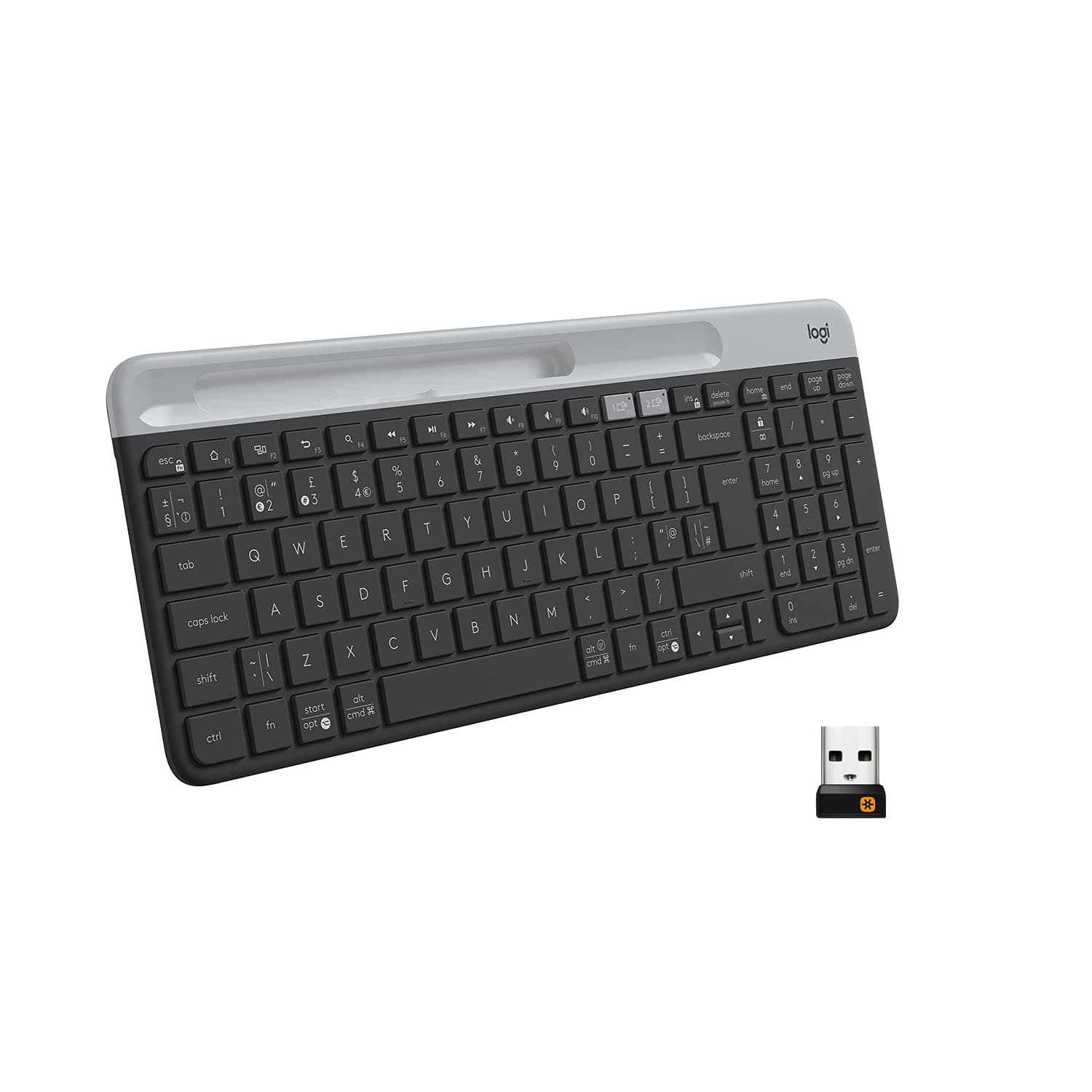 Logitech K580 Slim Multi-Device Wireless Keyboard – Bluetooth/Receiver, Compact, Easy Switch, 24 Month Battery, Win/Mac, Desktop, Tablet, Smartphone, Laptop Compatible - Graphite