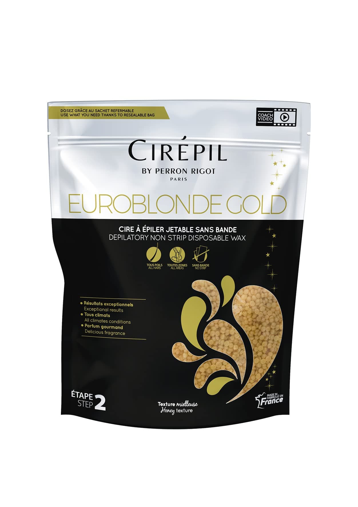 Euroblonde Gold - 800g / 28.22 oz Wax Beads Bag - Light Monoi Scent - Ultra Fluid Gel Texture - All-Purpose & Easy Removal