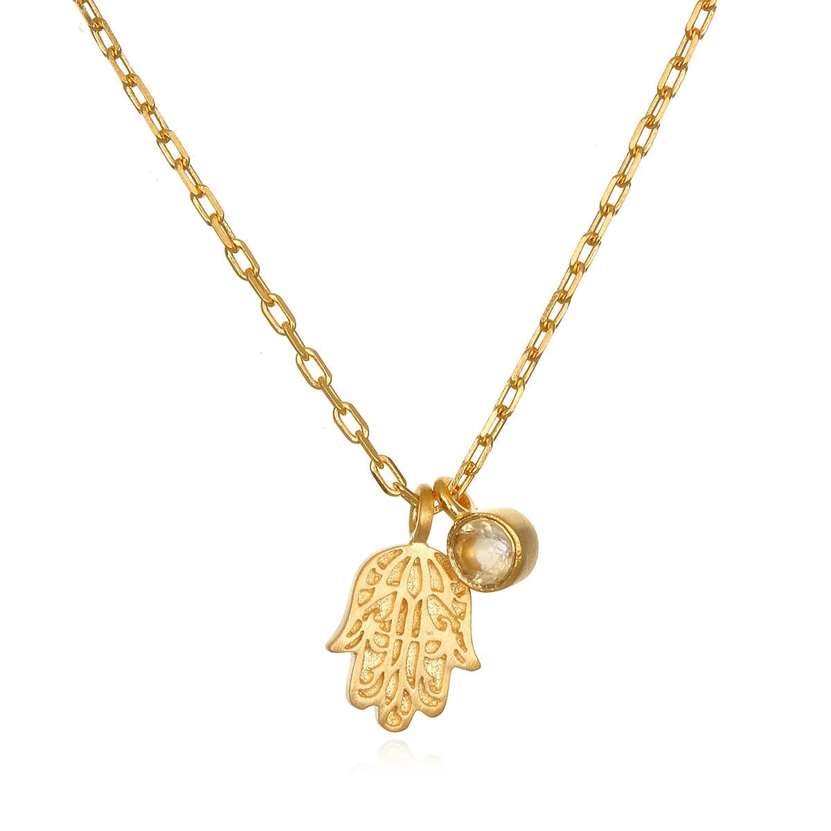 Satya Jewelry Citrine Gold Hamsa Pendant Necklace 18-Inch, Yellow, One Size