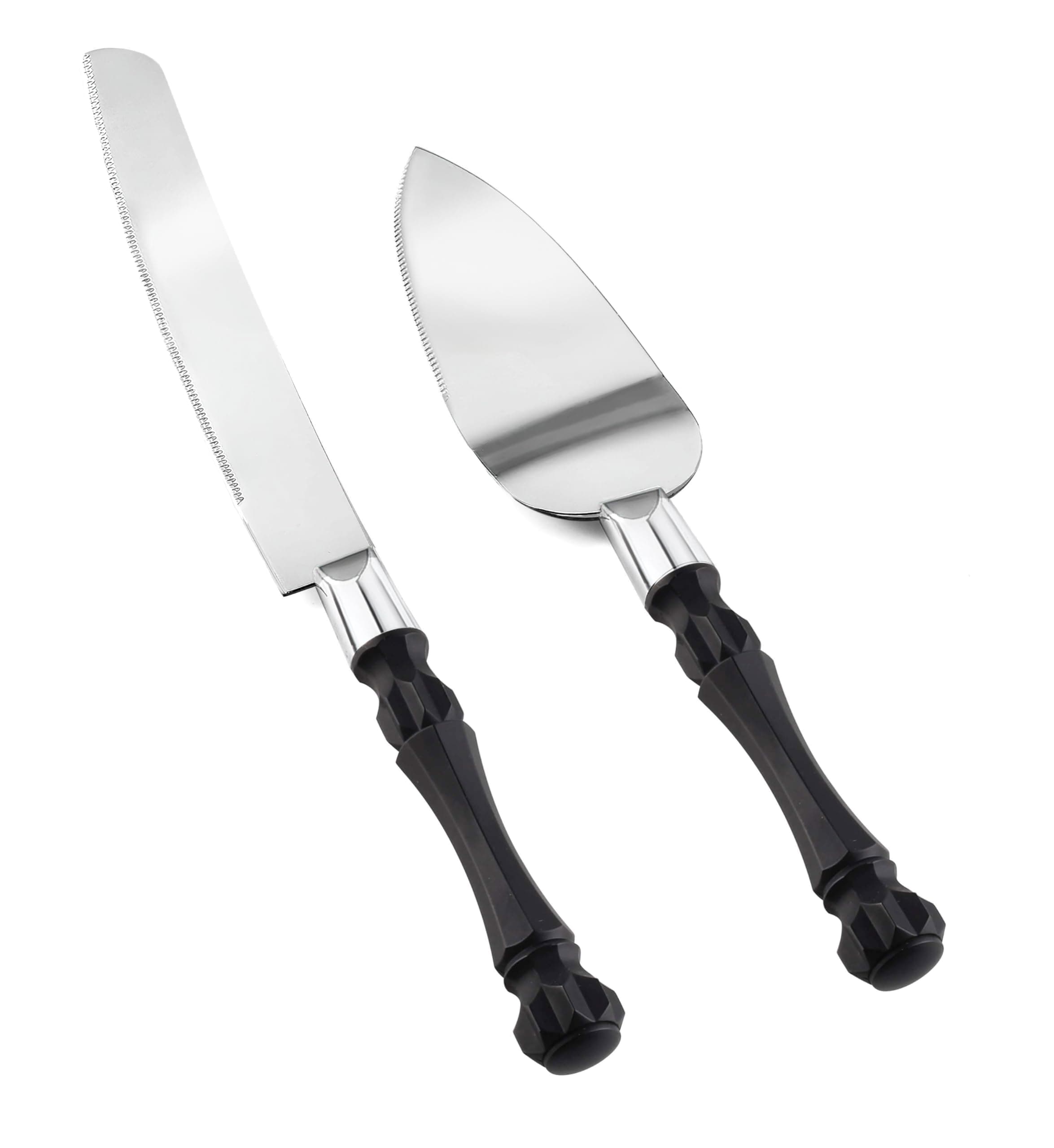 Homi styles Black Cake Knife and Server Set, Cake Cutter and Pie Spatula, Cake Server and Knife Set of 2 with Non-Slip Swirl Grip, Matte Black Cake Cutting Set for Wedding Cake, Birthdays, and Parties