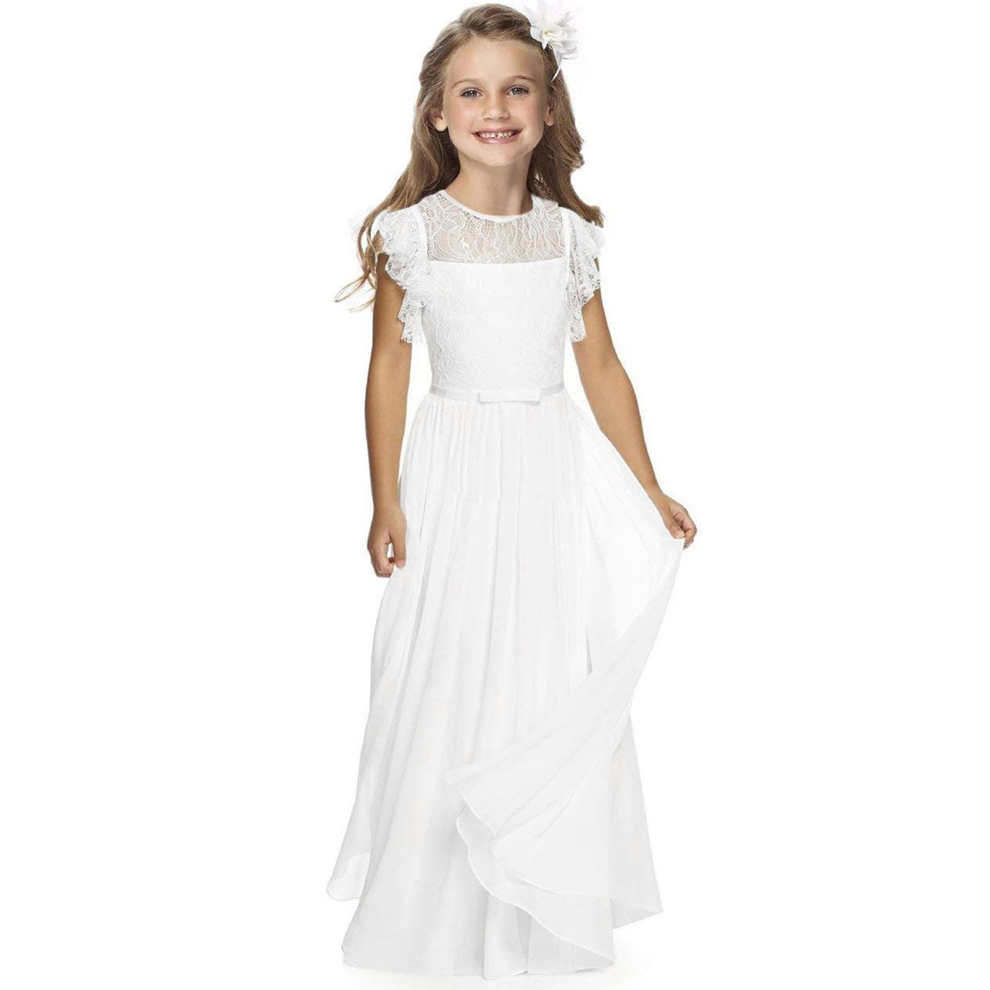 Fancy Ruffle A-Line Flower Girl Dress Girls Holy Communion Dresses for Wedding Pageant 1-12 Year Old
