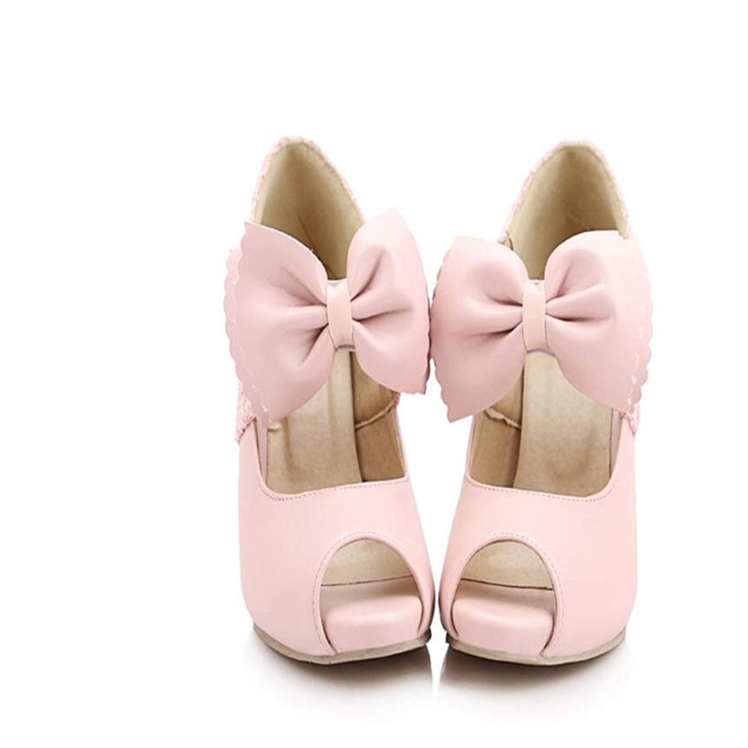 AAKOPE& New Pattern Lace Hollow Out Fish Mouth Bow High Heeled Sandals Women Plus Size