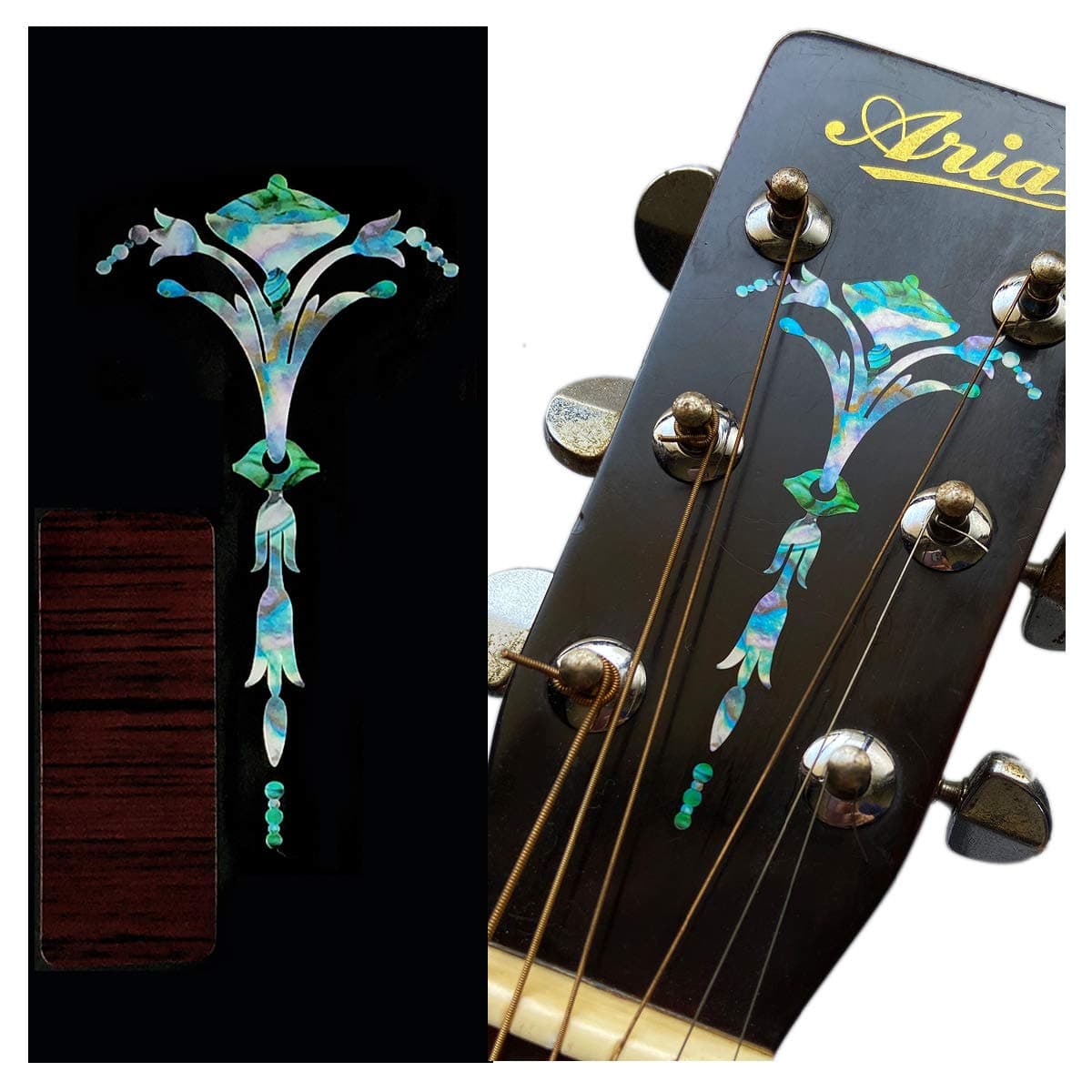 Inlay Sticker for Guitar Headstock - Old Torch - Abalone Mix