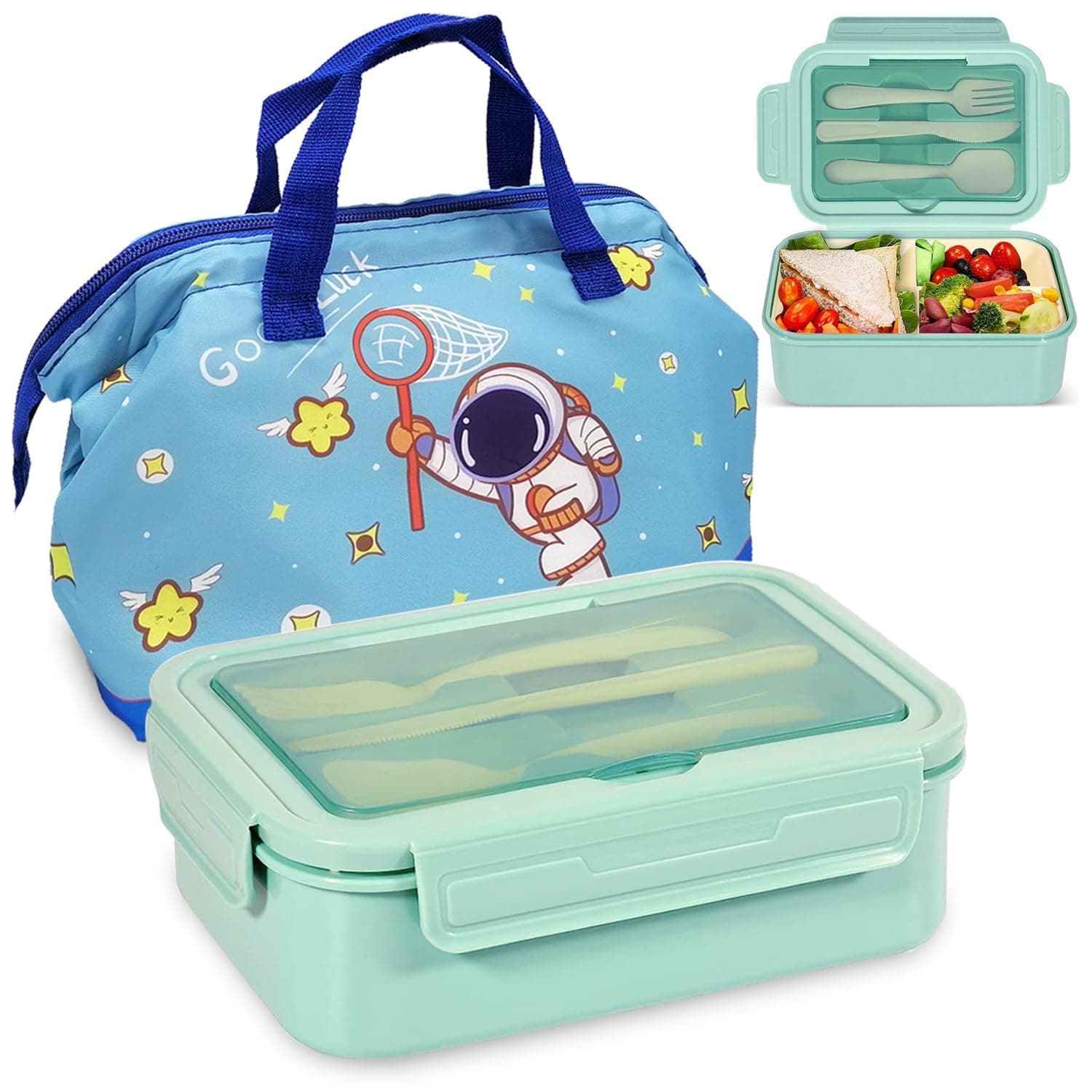 Yoawllty Lunch Box for Kids School, 5 in 1 Bento lunch Box with Insulated lunch Bag and Utensil Set 1100ml Leak-proof Lunch Box For Kids&Adults (Green)