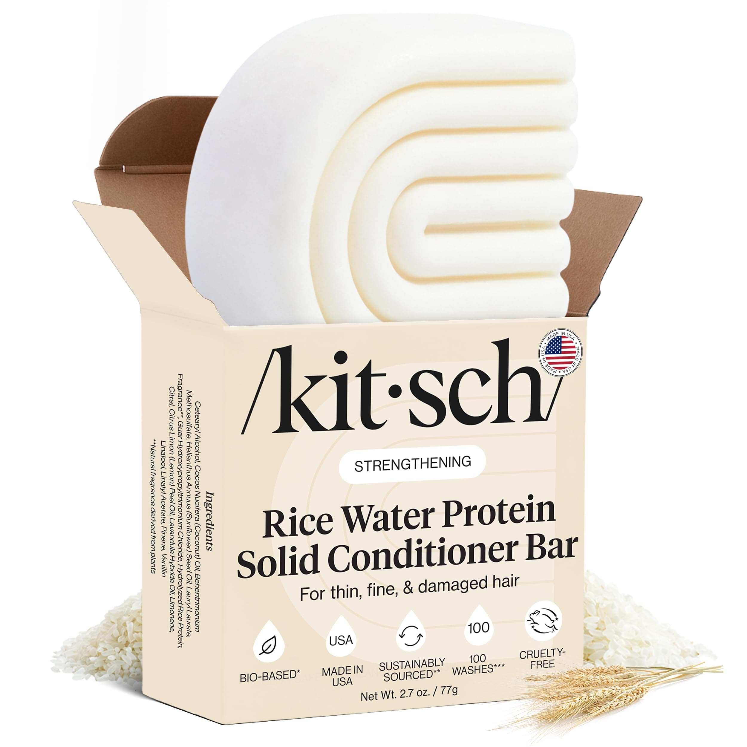 Rice Water Conditioner Bar for Hair Growth – Rice Protein Hair Conditioner Bar to Repair Damage, Prevent Split Ends & Boosts Shine – Paraben, Silicone & Sulfate-Free Hair Care - 2.7 oz