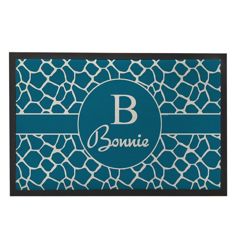 Lindeng Teal Blue Zebra Design Door Mats Personalised Outdoor Rugs Custom Name Front Decor Door Mats Non-Slip Bath Mat Inside Outside 60x40cm