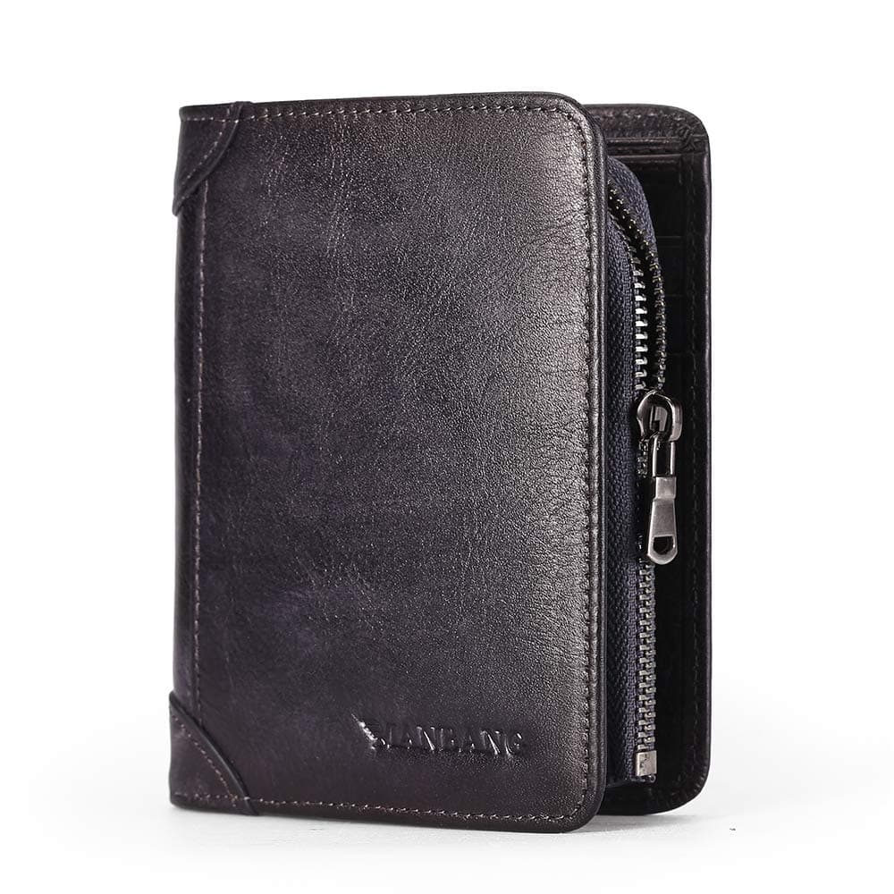 Mens Wallet Zipper Genuine Leather RFID Card Holders Cowhide Zip Coin Pocket Bifold wallets for men