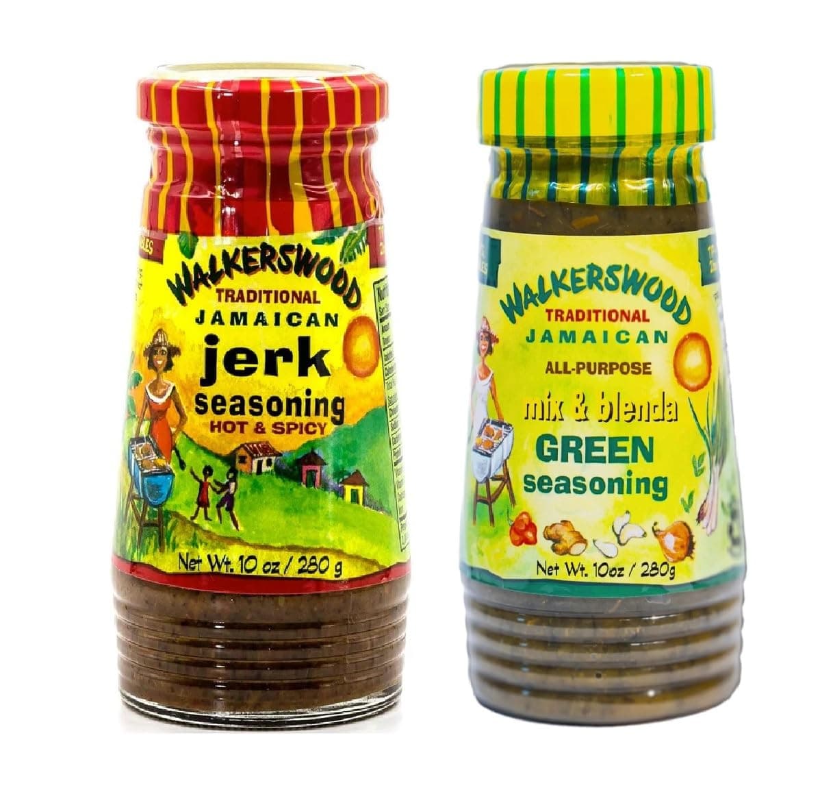 Walkerswood Traditional Jamaican Seasoning - all purposse Green 280g and Hot & Spicy 280g - in a Premier Life Store Box