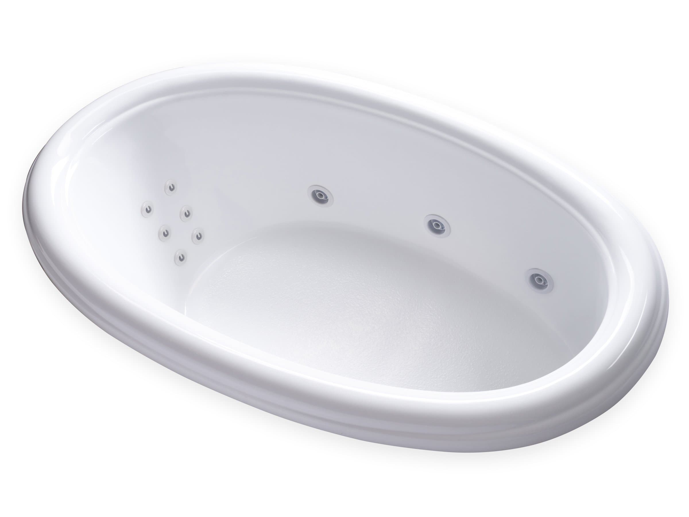 SOD6941 - Modern Fiberglass Whirlpool Water Massage Bathtub, w/Heated 12 Jets - Classic White Oval Acrylic Tub - End Drain - Deep Relaxing Soak - 69"L x 41"W x 18"H