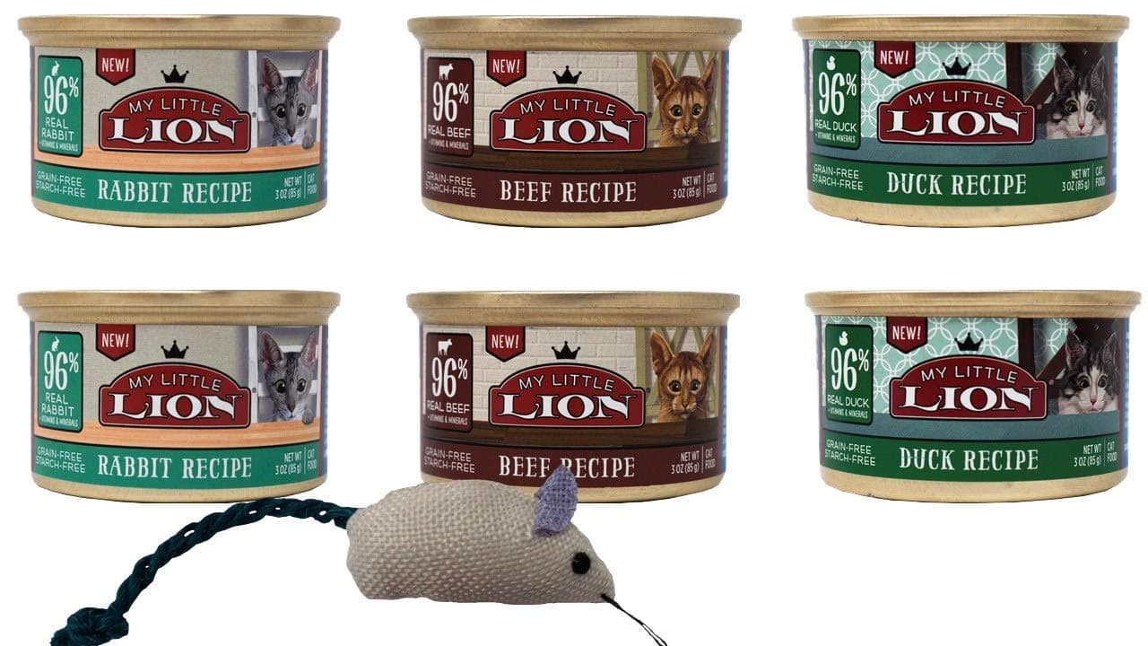 My Little Lion Grain Free Cat Food 3 Flavor 6 Can Bundle with Toy, (2) Each: Rabbit, Beef, Duck (3 Ounces)