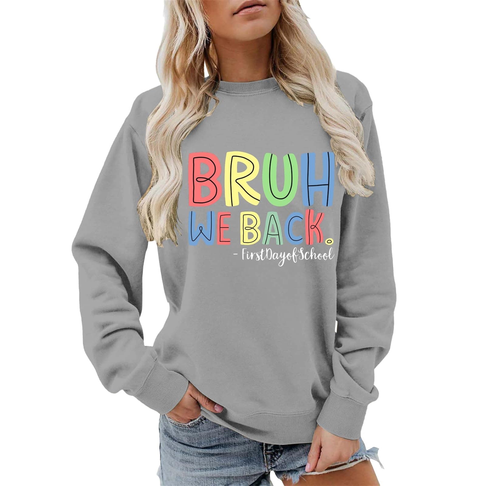 Womens Sweatshirts Back To School Elements Print Crewneck Long Sleeve Shirts Fall Casual Fashion Going Out Tops
