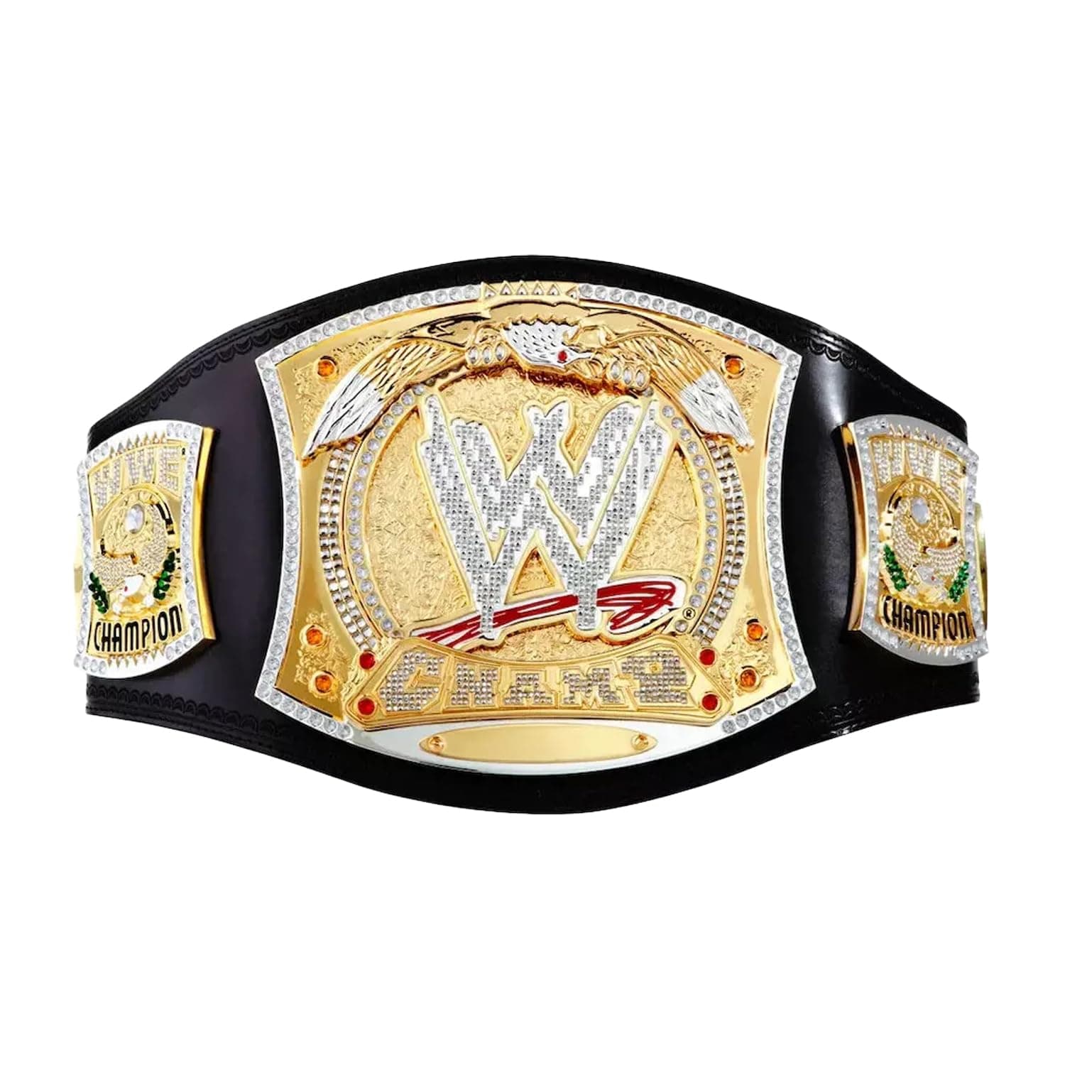 John Cena Spinner World Heavyweight Championship Replica Title Belt - Adult Ultimate Edition Ring Belt - Black Adjustable Leather Strap with Brass Plated 4mm Plate, Black/Gold, One Size