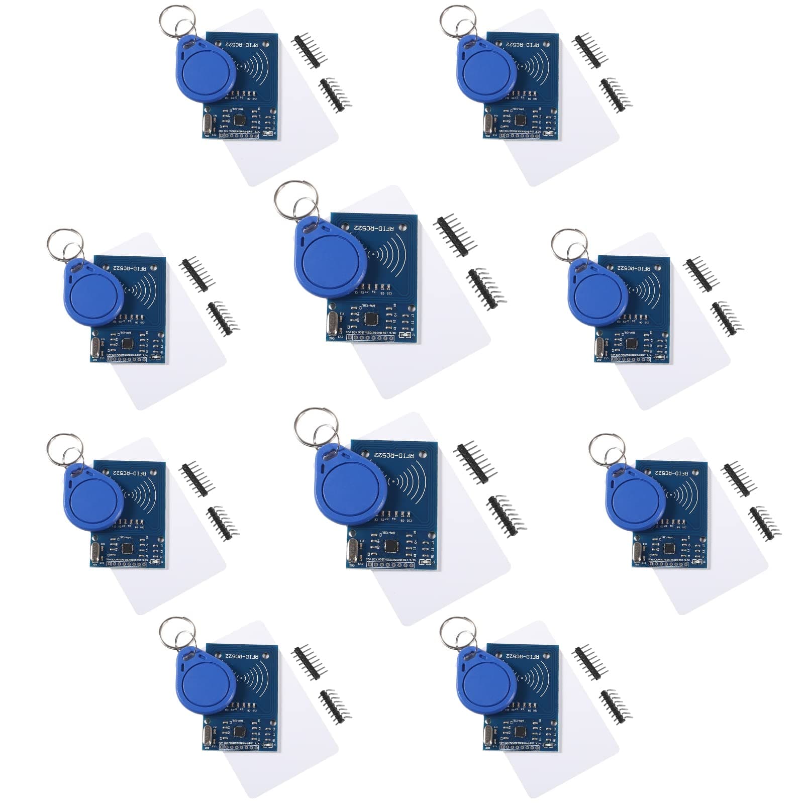 10Pcs RFID Kit Mifare RC522 RF IC Card Sensor Module MFRC-522 RFID Reader Module + Key Ring + S50 White Card for Raspberry Pi