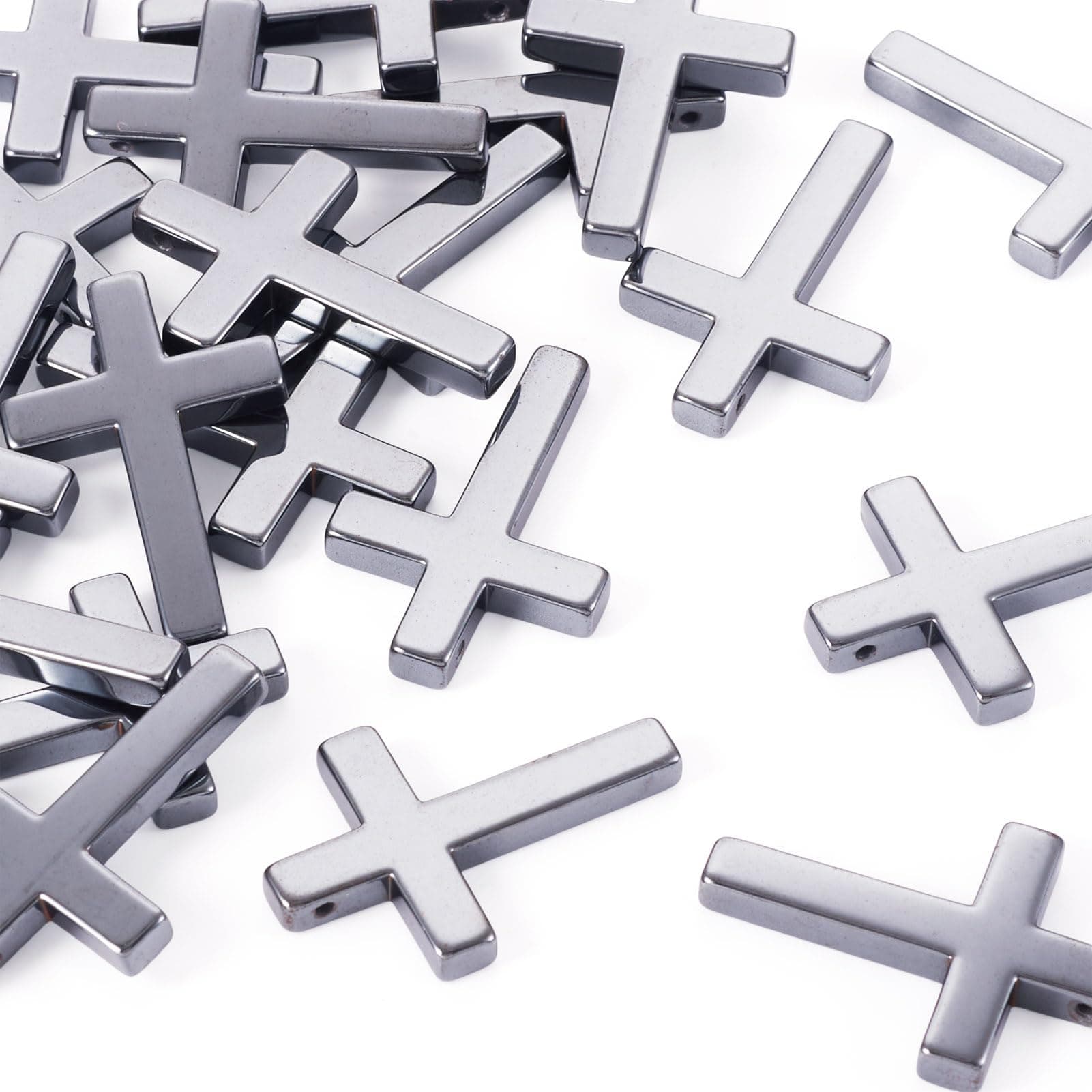 Beadthoven 20pcs Hematite Cross Pendants Black Mini Crucifix Cross Charms for Jewelry Rosary Making DIY Crafts Findings fit Necklace Bracelet Earrings Choker 1.37"x0.9"