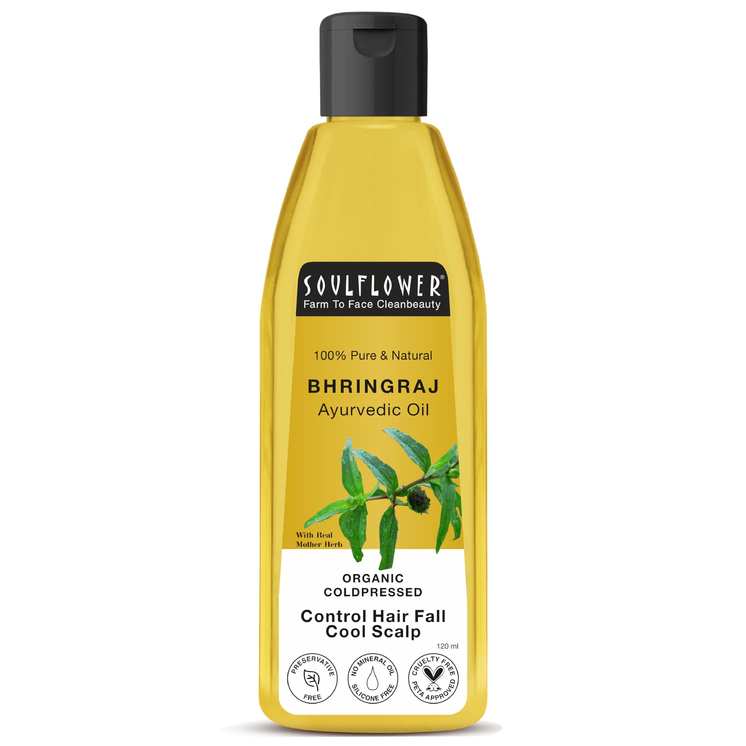 Soulflower Bhringraj Hair Oil 100% Pure & Natural| Hair Growth, Strengthening & Nourishing hair roots, Anti-Dandruff, Cooling Scalp| Coconut, Sesame| 120ml