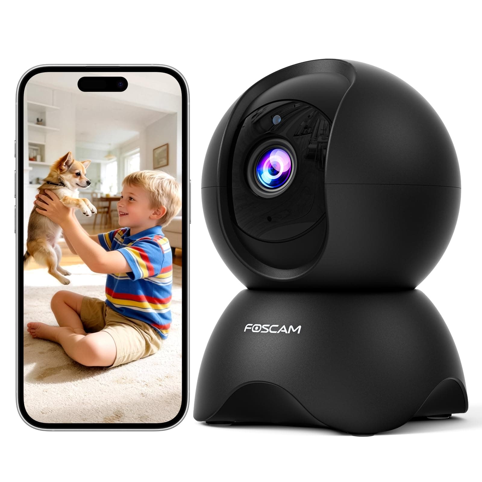 Foscam 5MP WiFi Pet Cameras for Home Security, 2.4GHz Baby Monitor with 360° Pan Tilt, 2-Way Audio, 6X Digital Zoom, Night Vision, AI Human Detection