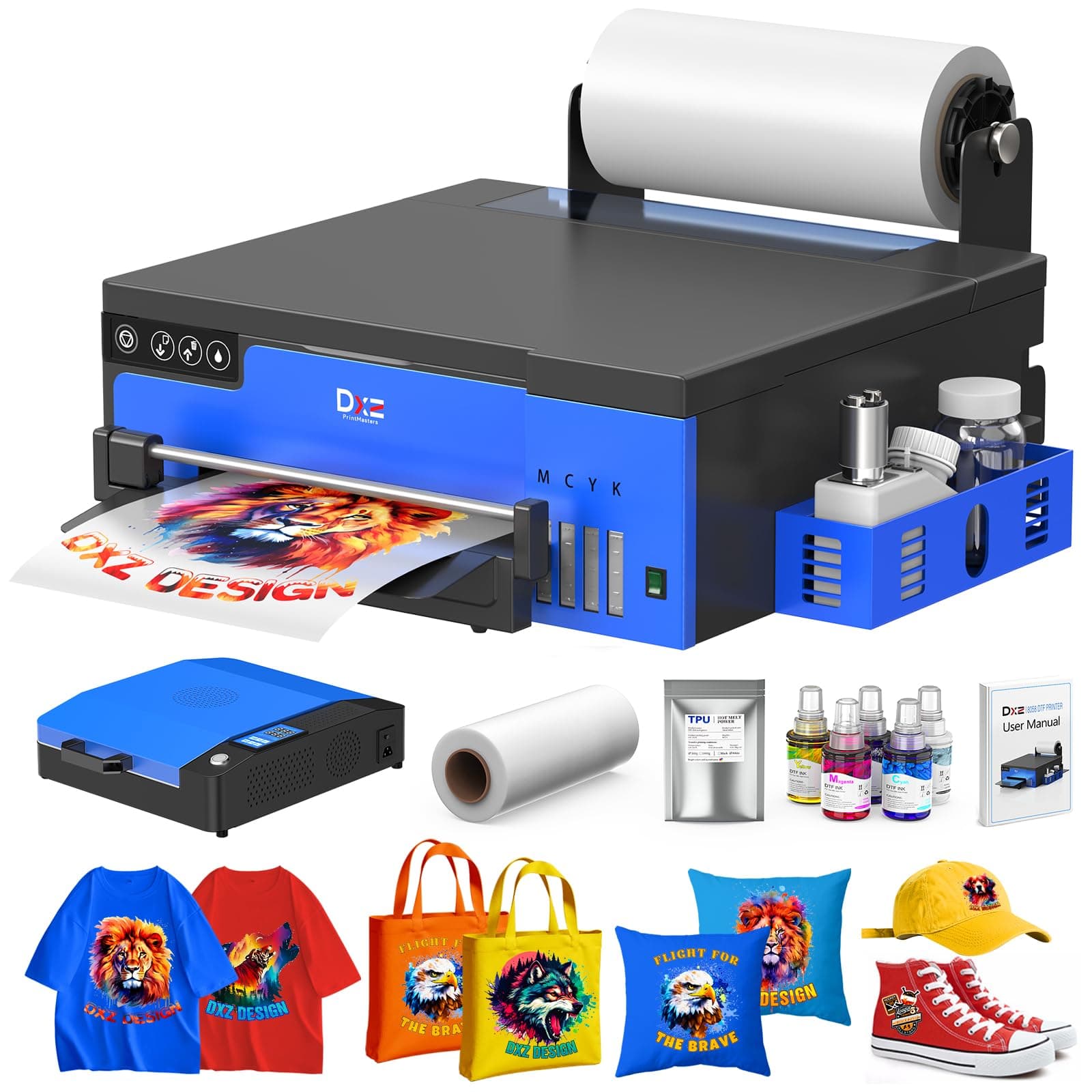 A4 DTF Printer with Roll Feeder-XP600 Doubled Printing Speed Compared to L1800 and L805,Built-in White Stirring System for DIY T-Shirt,2-Year Ink Included (Printer+Oven)