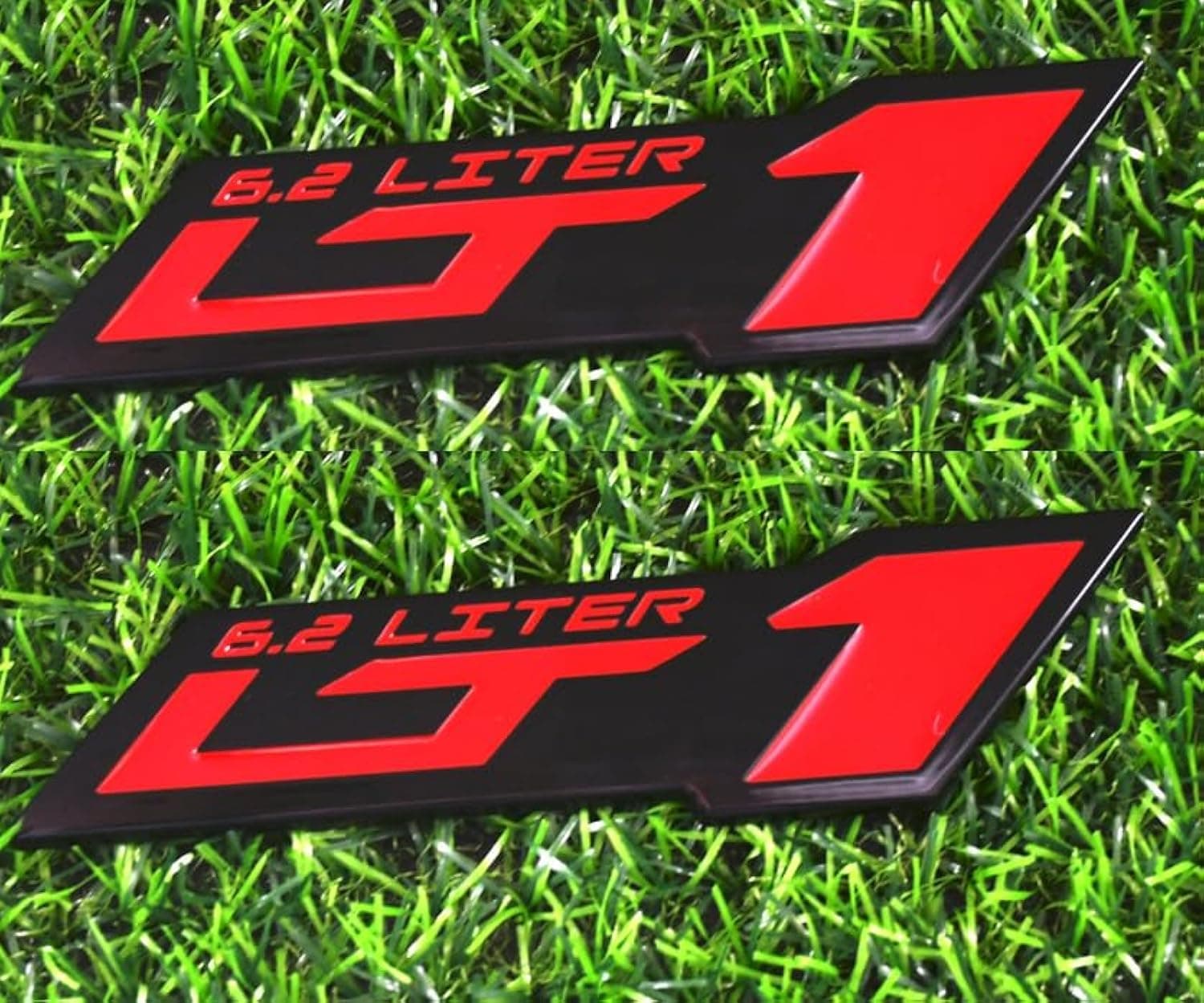 2pcs LT 1 6.2 Liter ZR1 Emblem Engine Hood Badge Decal Replacement for C4 C7 (Black Red)