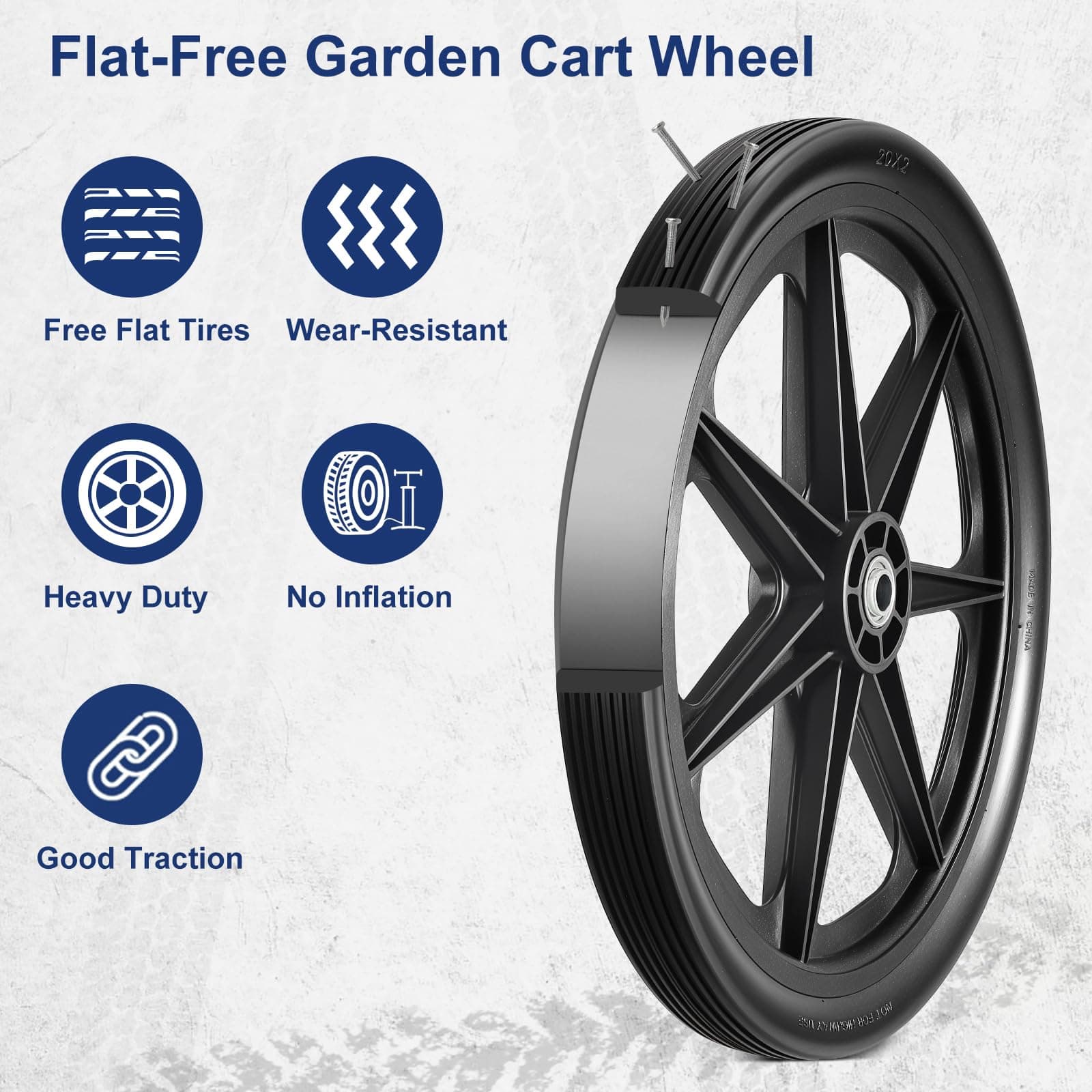 MaxAuto 20x2.0 Rim Flat Free Cart Tire Assembly for the Rubbermaid Garden Yard Cart, 2 Pack