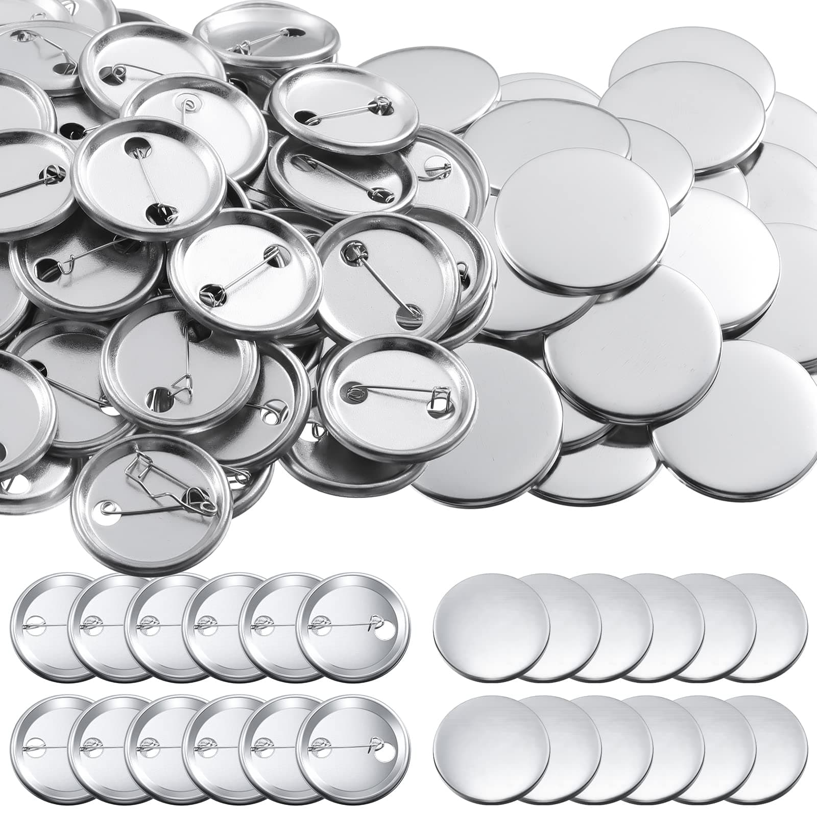 Hicarer 300 Pieces Blank Button Making Supplies Round Badge Button Parts Metal Button Pin Badge Kit for Button Maker Machine, Including Metal Shells Back Cover and Clear Film (Tinplate,1.46 Inch)