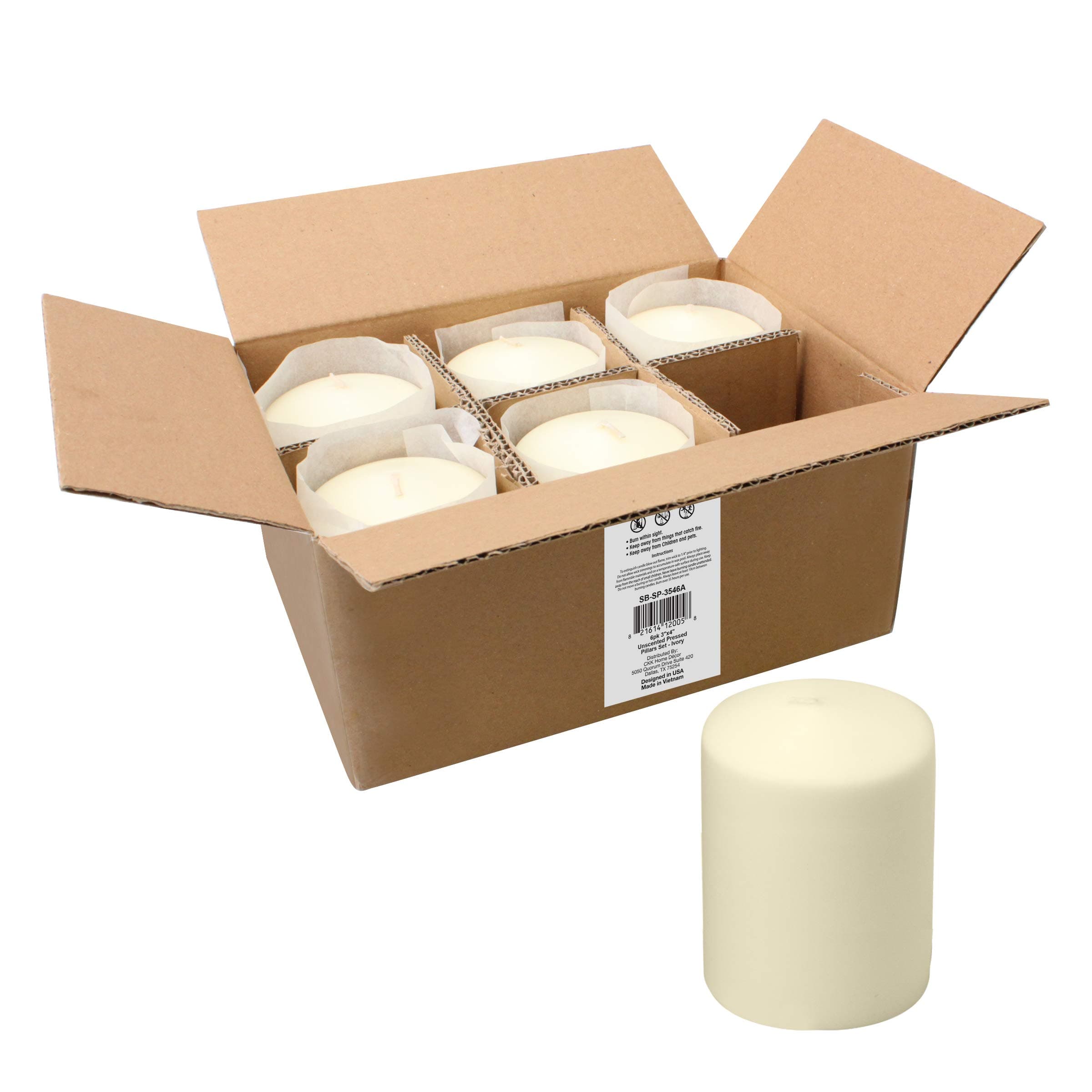 35 Hour Long Burning Unscented Pillar Candles, 3x4, Ivory