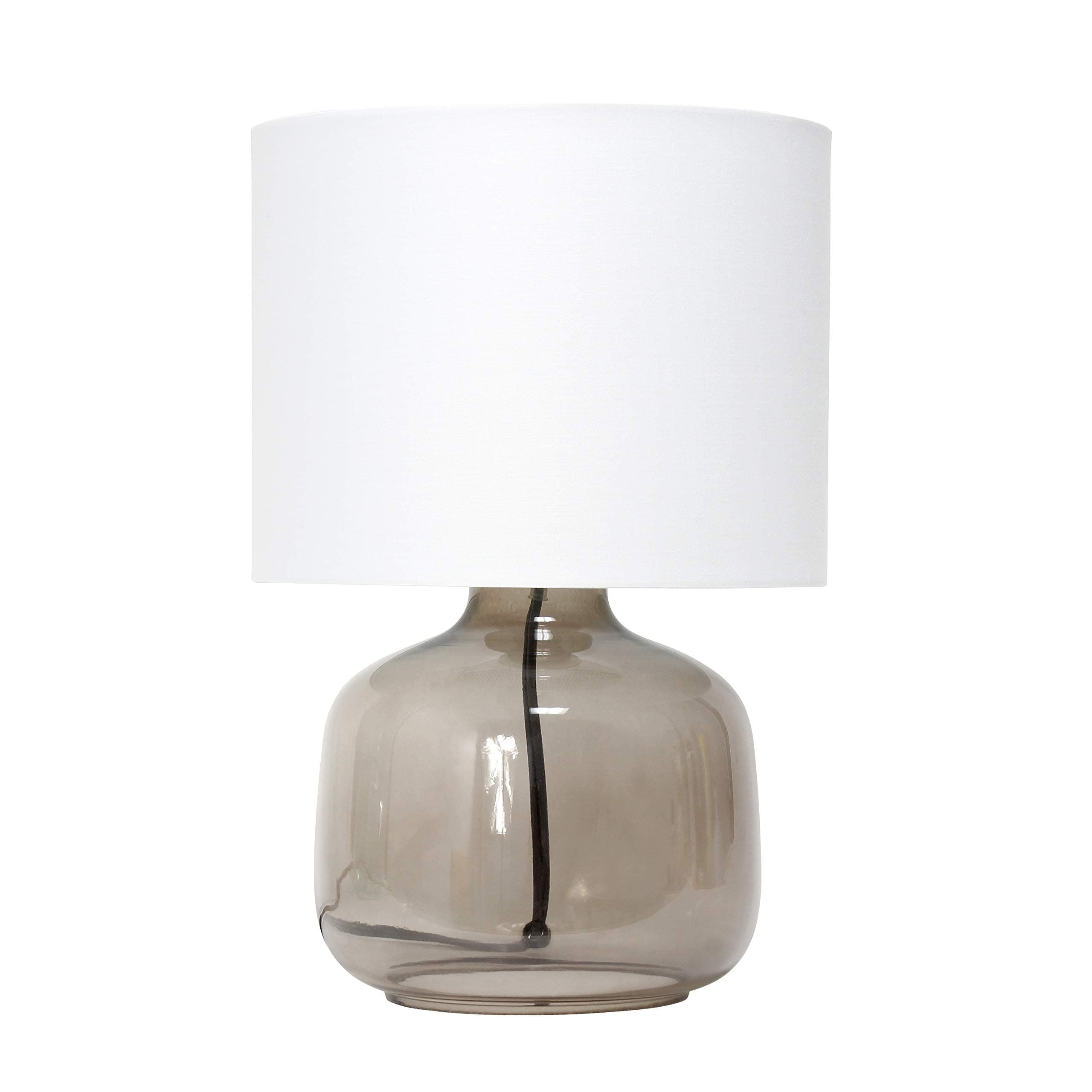 Simple Designs LT2064-SMW Smoke Gray Glass Table Lamp with White Fabric Shade