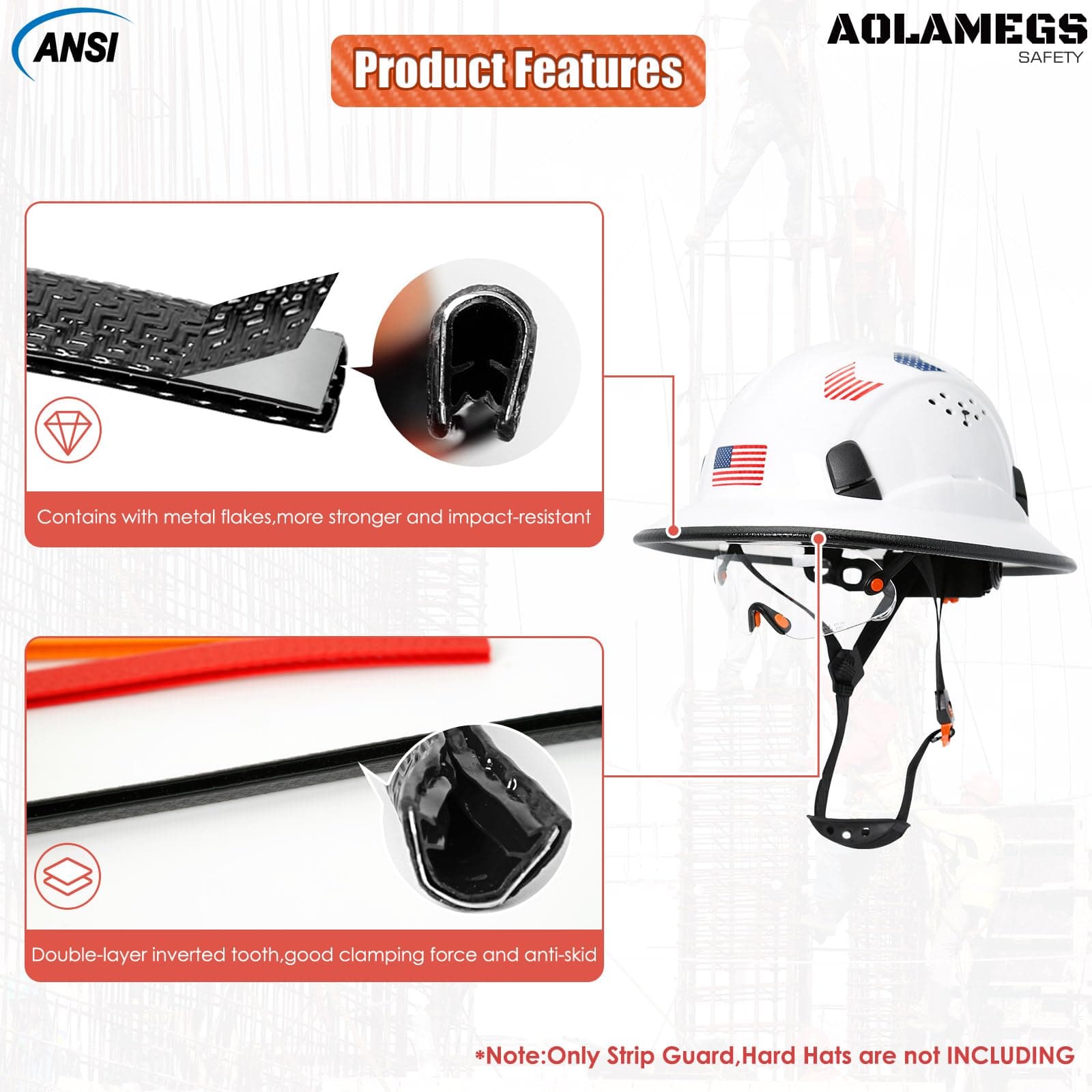 Aolamegs Safe Full Brim Hard Hat Guard, Hard Hat Accessories, Strengthen Helmet Protection, 1PCS Length 36.6in, Black (Hard Hat Not Including)