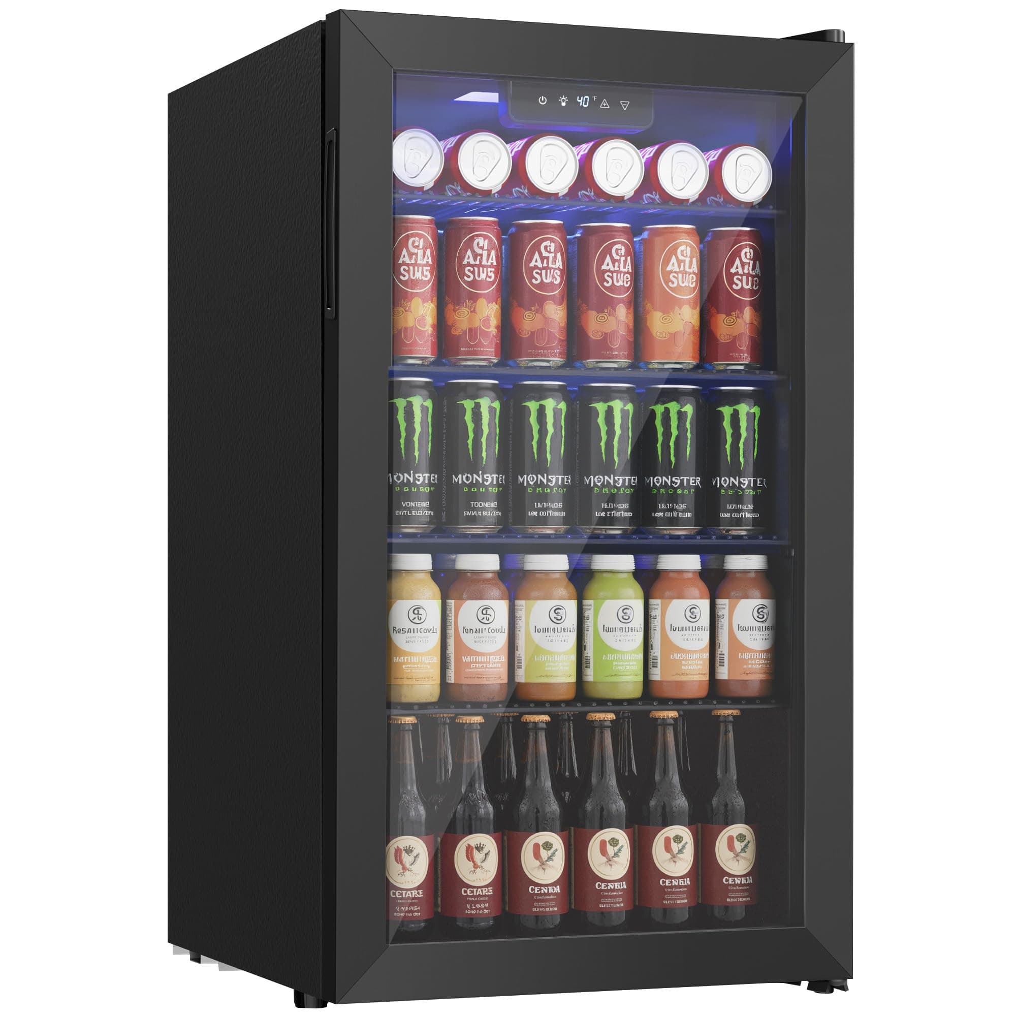 Drink Cooler - 126 Can Mini Fridge with Glass Door for Soda Beer Wine Drink Cooler for Home Office Bar with Removable Shelves
