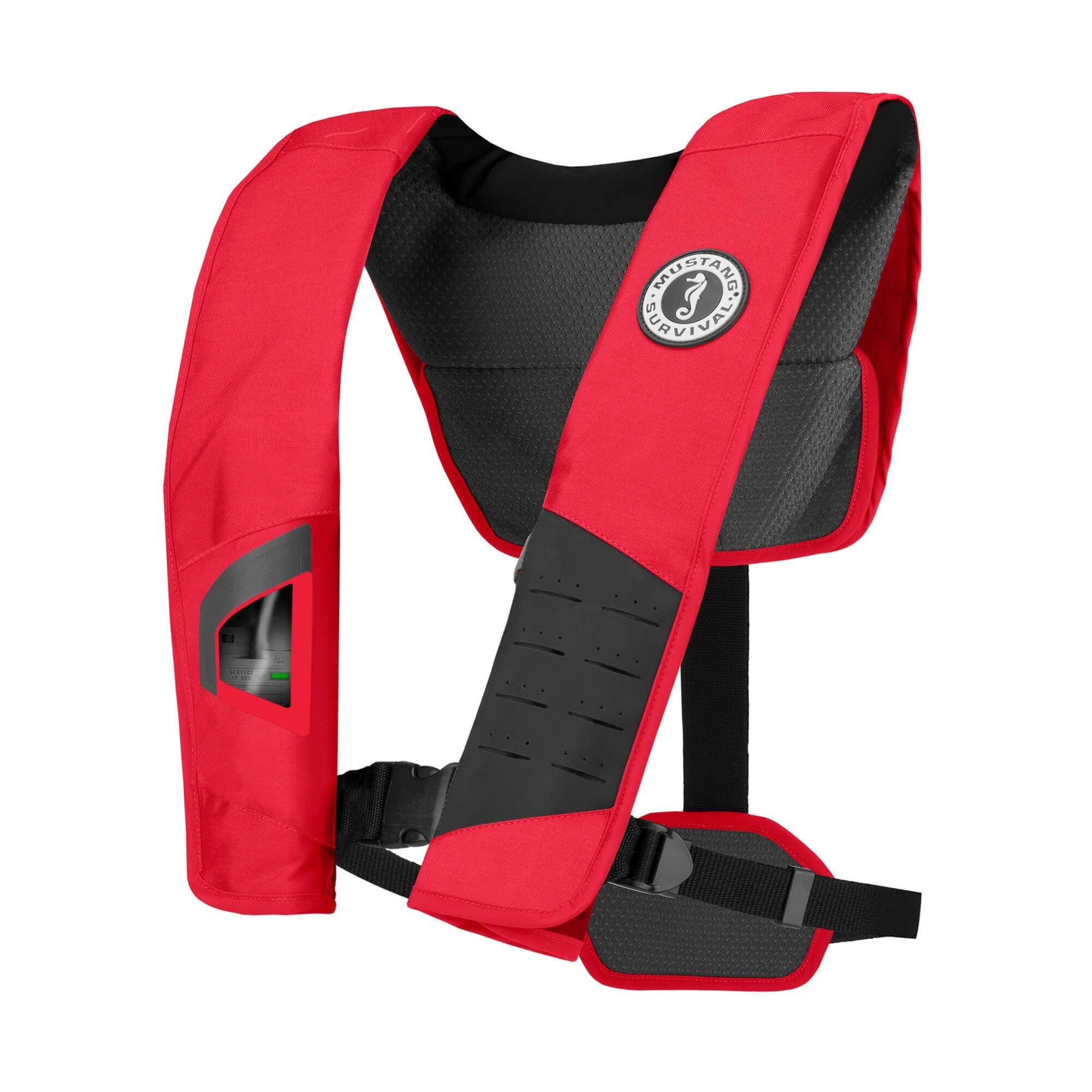 Mustang Survival - DLX 38 Automatic Inflatable PFD - (Red/Black - One Size Fits All) - Reduce Pressure Points, Dual Size Adjusters, 38LB Buoyancy, Reflective