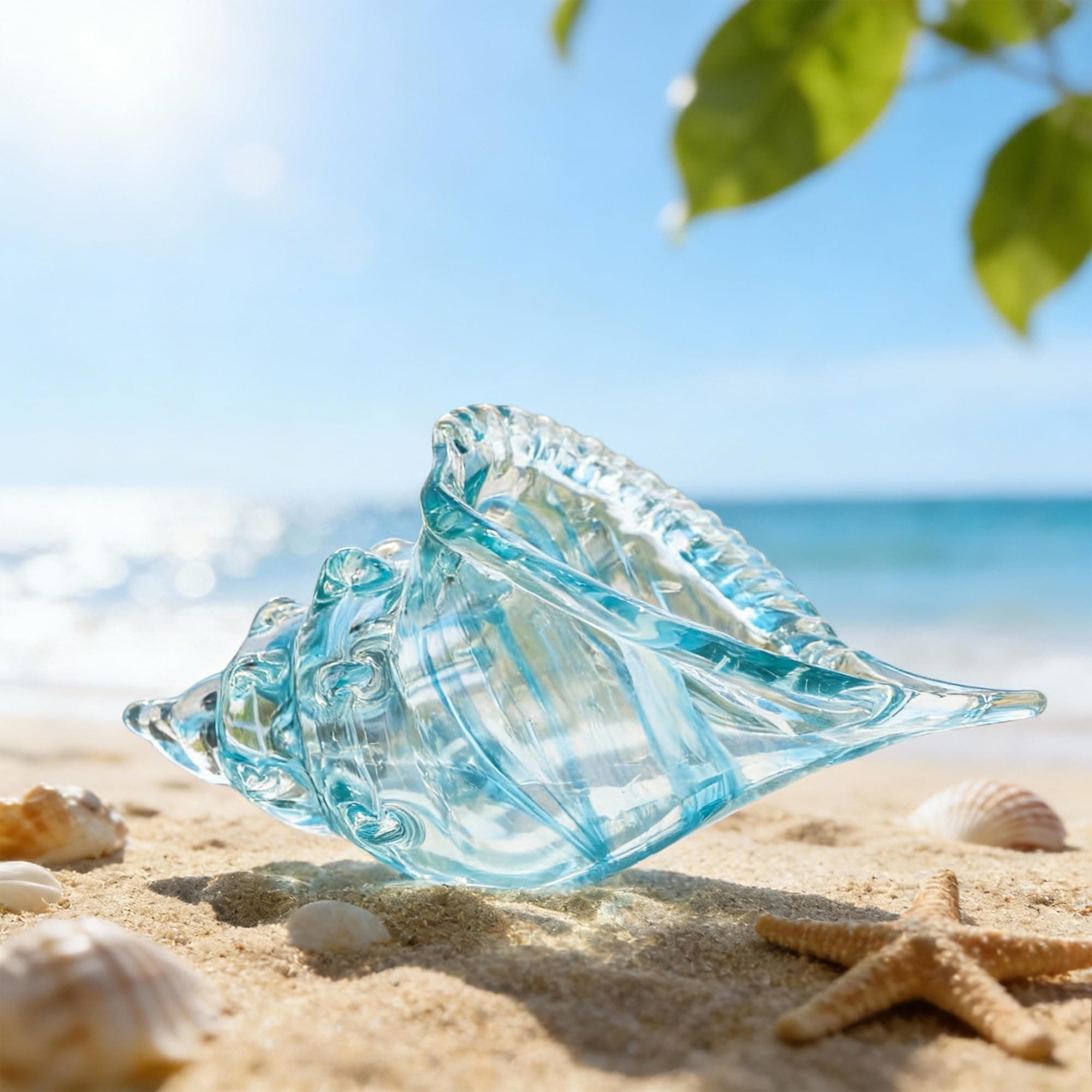 QFkris QF Hand Blown Glass Conch Seashell Figurine Home Decor Art Glass Sculpture of Conch