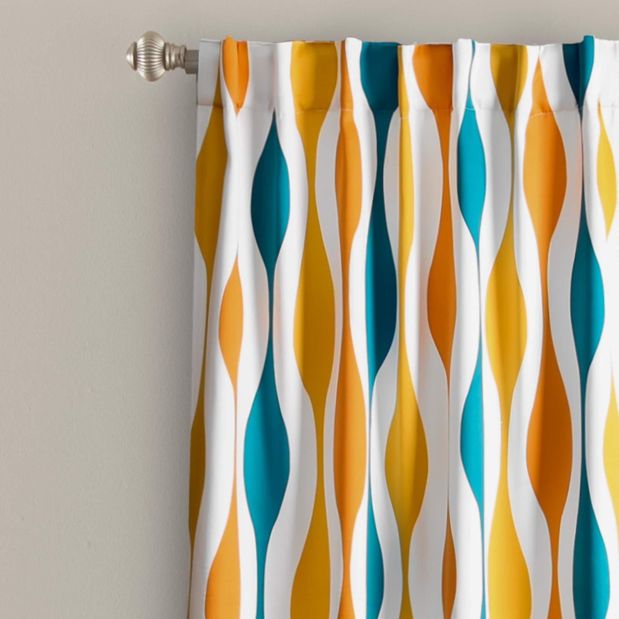 Mid Century Geo Room Darkening Window Curtain Panel Pair, 84 in x 52, Turquoise & Orange