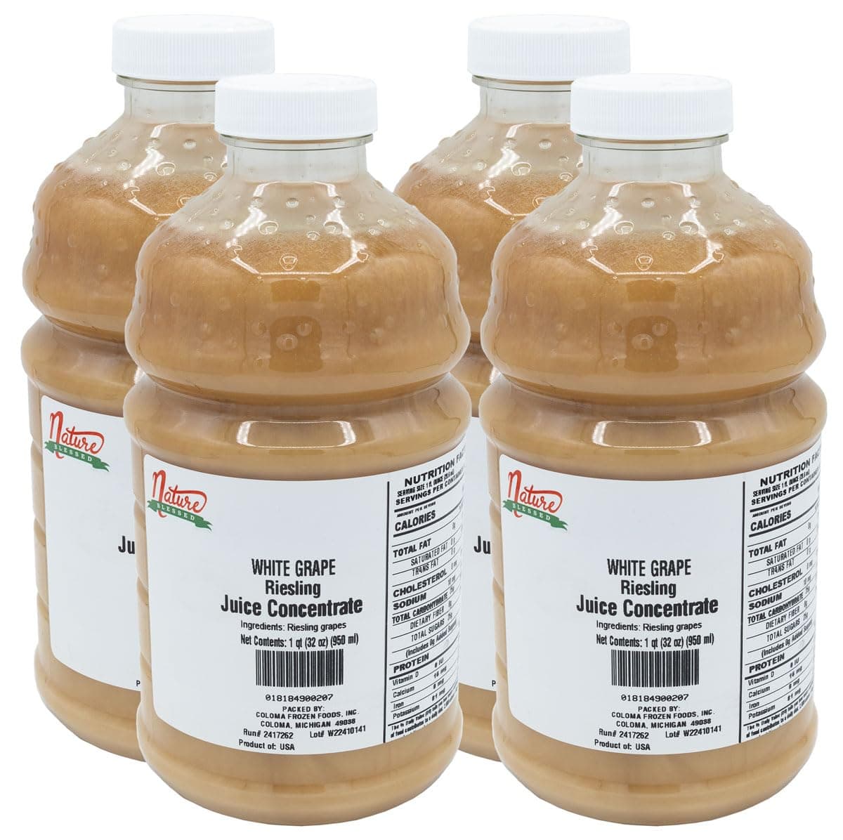 Nature Blessed 100% Riesling White Grape Fruit Juice Concentrate - 4 Quarts (4/32 fl oz bottles), Great for Home Vintners, Home Wine, Cider, Spirits, Smoothies, or Jelly Production
