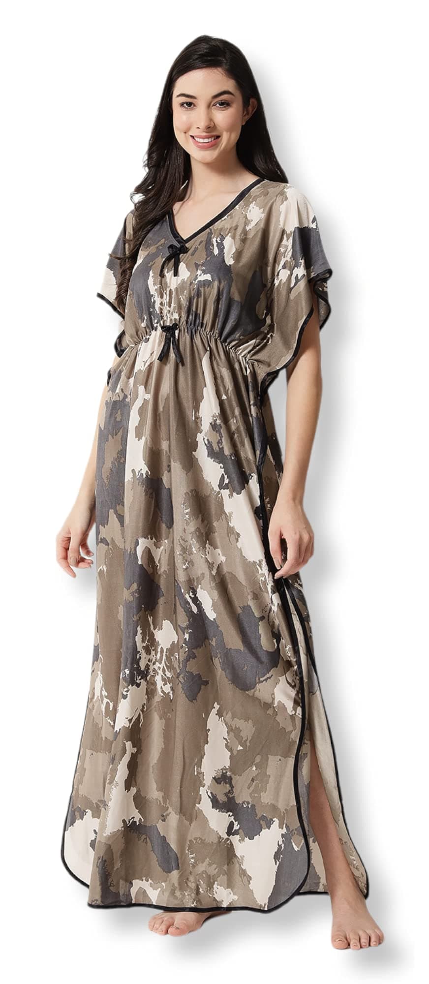 G4Girl Women Satin Maxi Kaftan Nighty Gown (Free Size, New Brown)