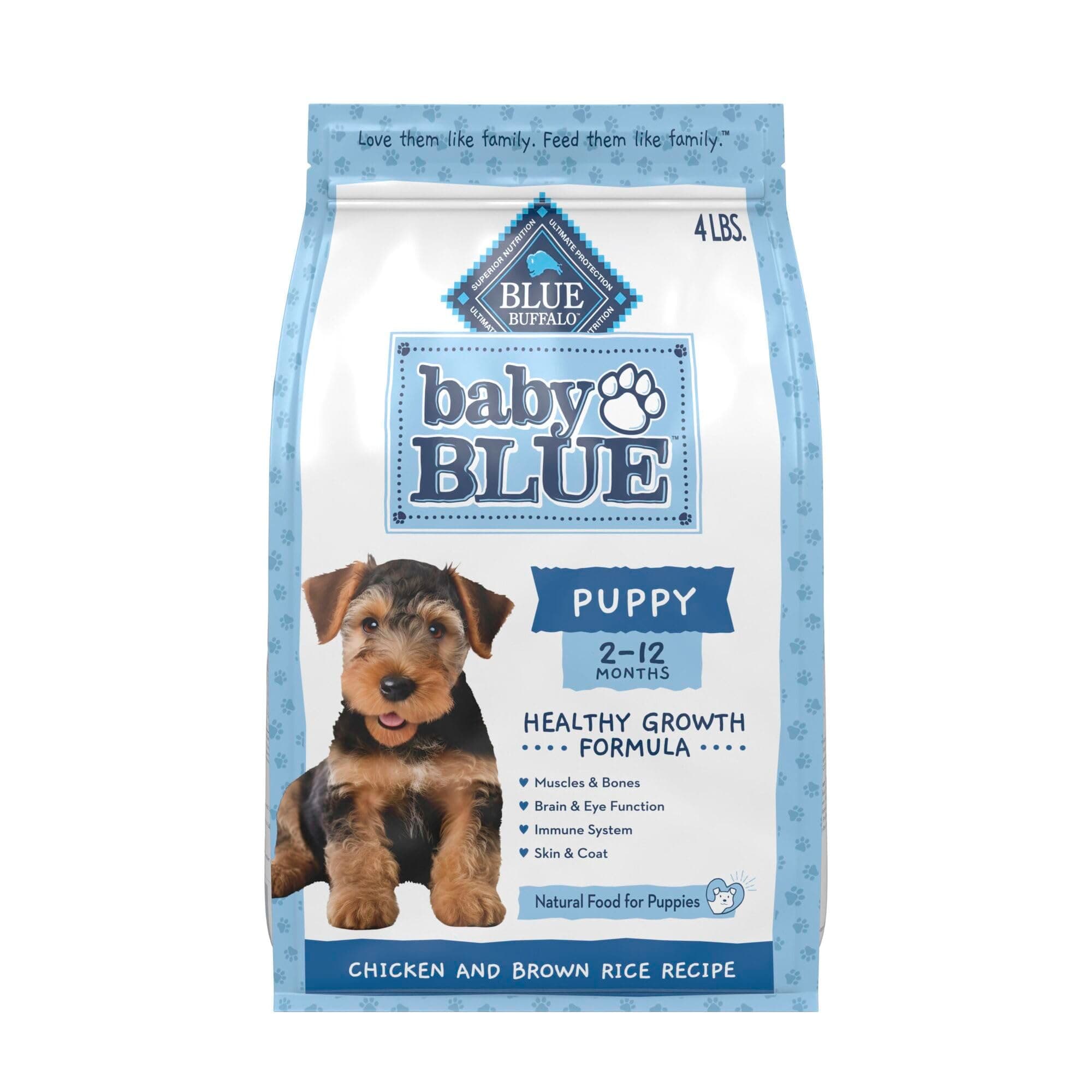 Baby Blue Natural Dry Food for Puppies, Healthy Growth Formula with DHA, Savory Chicken Recipe, 4-lb Bag