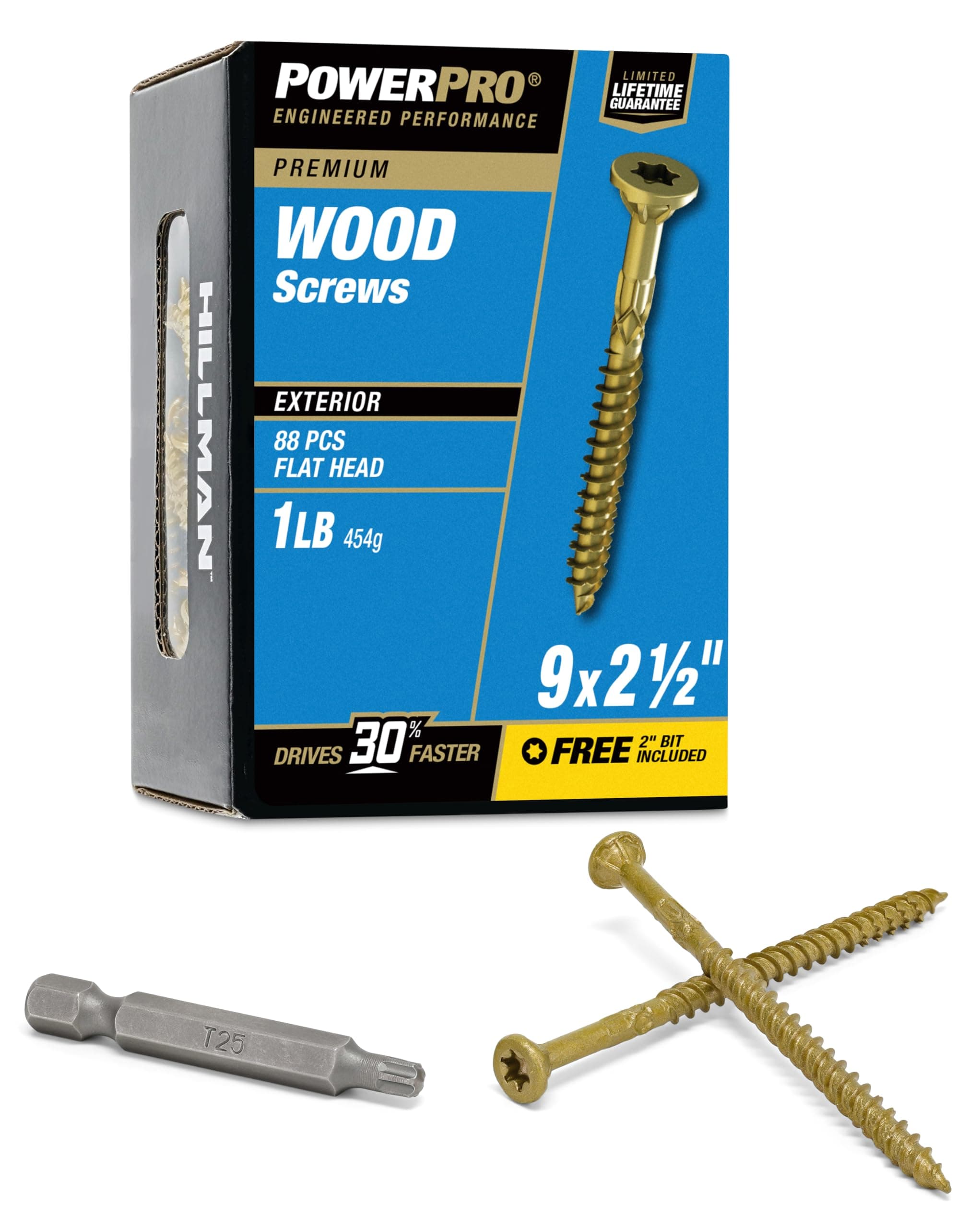 48599 Wood Screws, #9 x 2-1/2", Premium Outdoor Deck Screws, Rust Resistant, Epoxy Coated Bronze, 1lb Box, 100 pcs