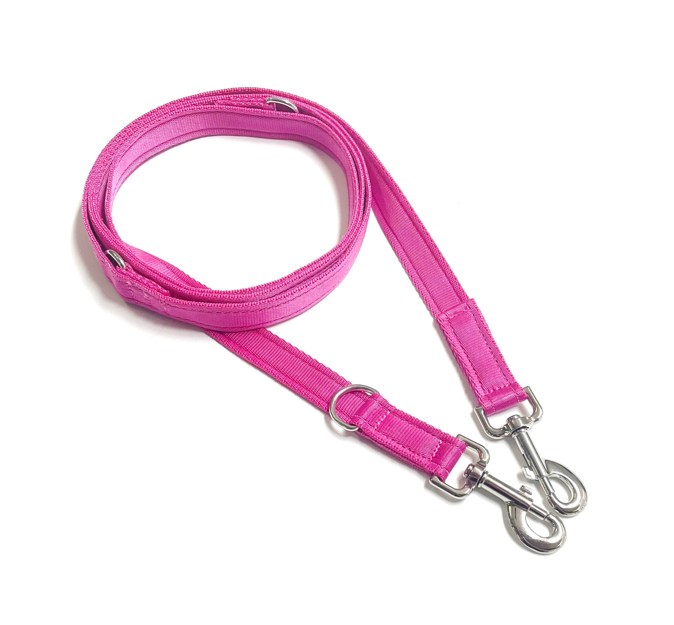 25mm Police Style Dog Training Leads Obedience Control Leash Multi-Functional Double Ended In Cushioned Webbing (Cerise, 8ft (2.4m) Long)