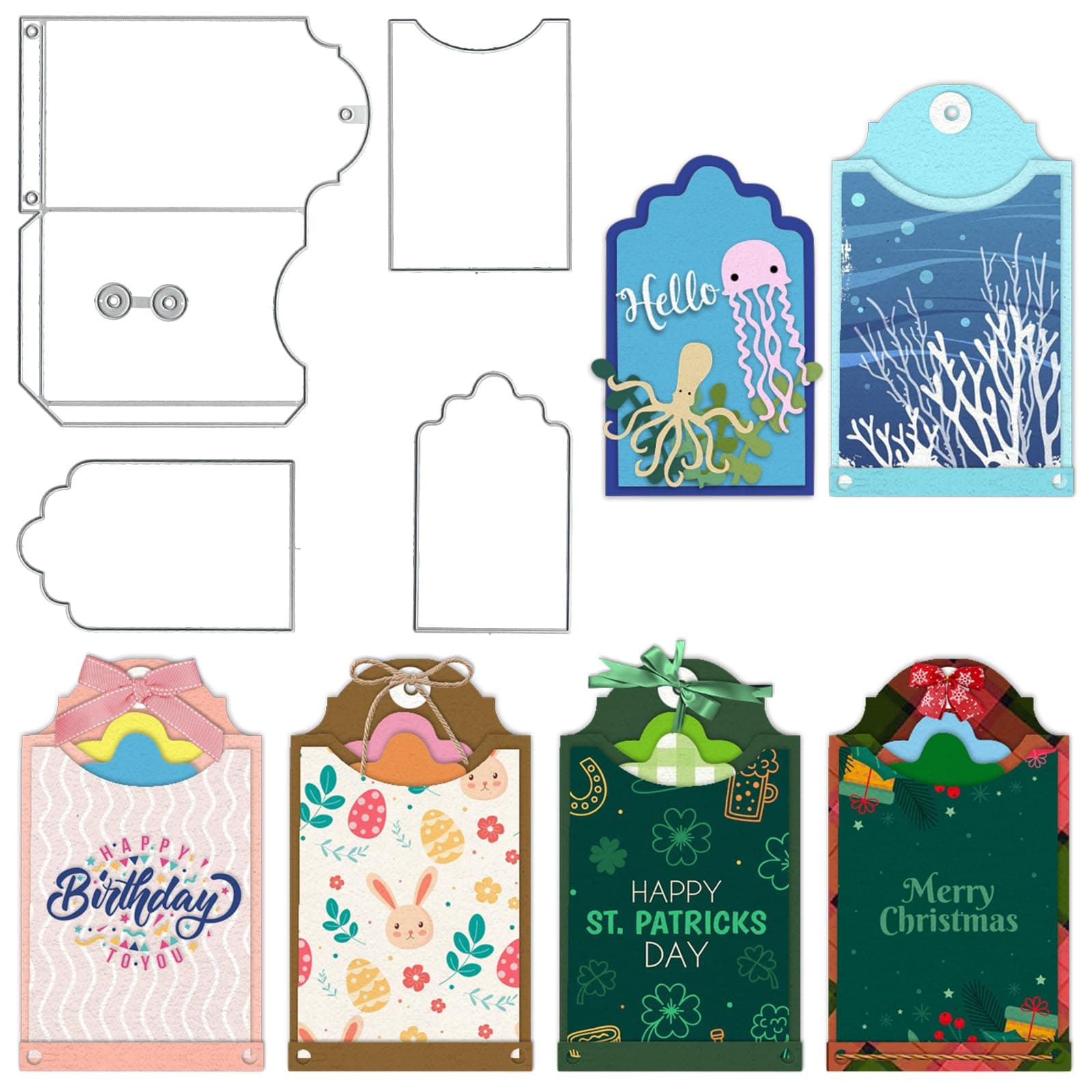 3D Card Shape Die Cuts for Card Making, Rectangular Gift Card Envelope Cutting Dies Sets Label Tag Dies Stencils Embossing Template for Scrapbooking DIY Cards Album Crafts Supplies