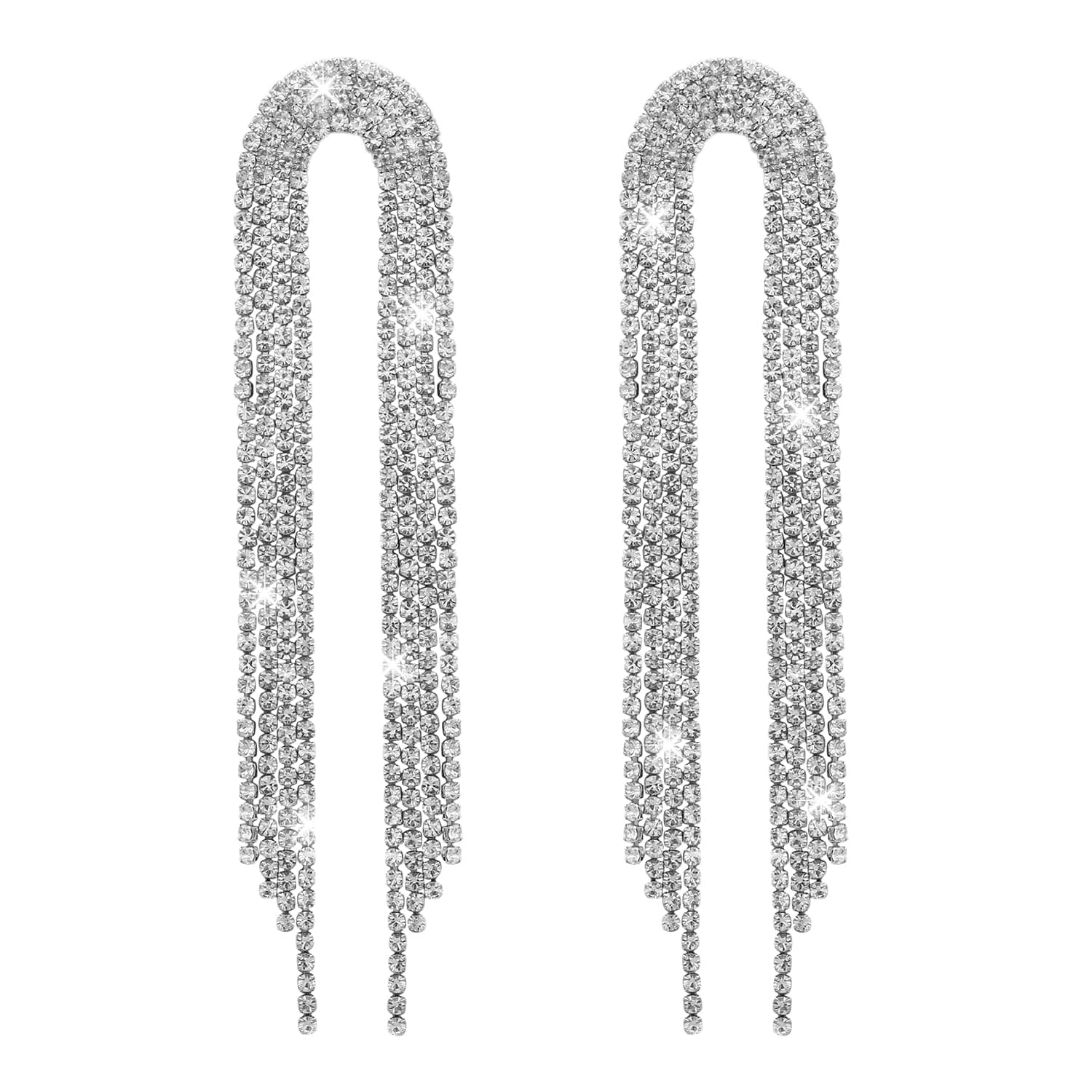 Shining Jewel - By ShivanshShining Jewel crystal & Ad Silver Plated Fancy Western Style Cocktail Chandelier Long Earrings For Women (SJE_43_S)