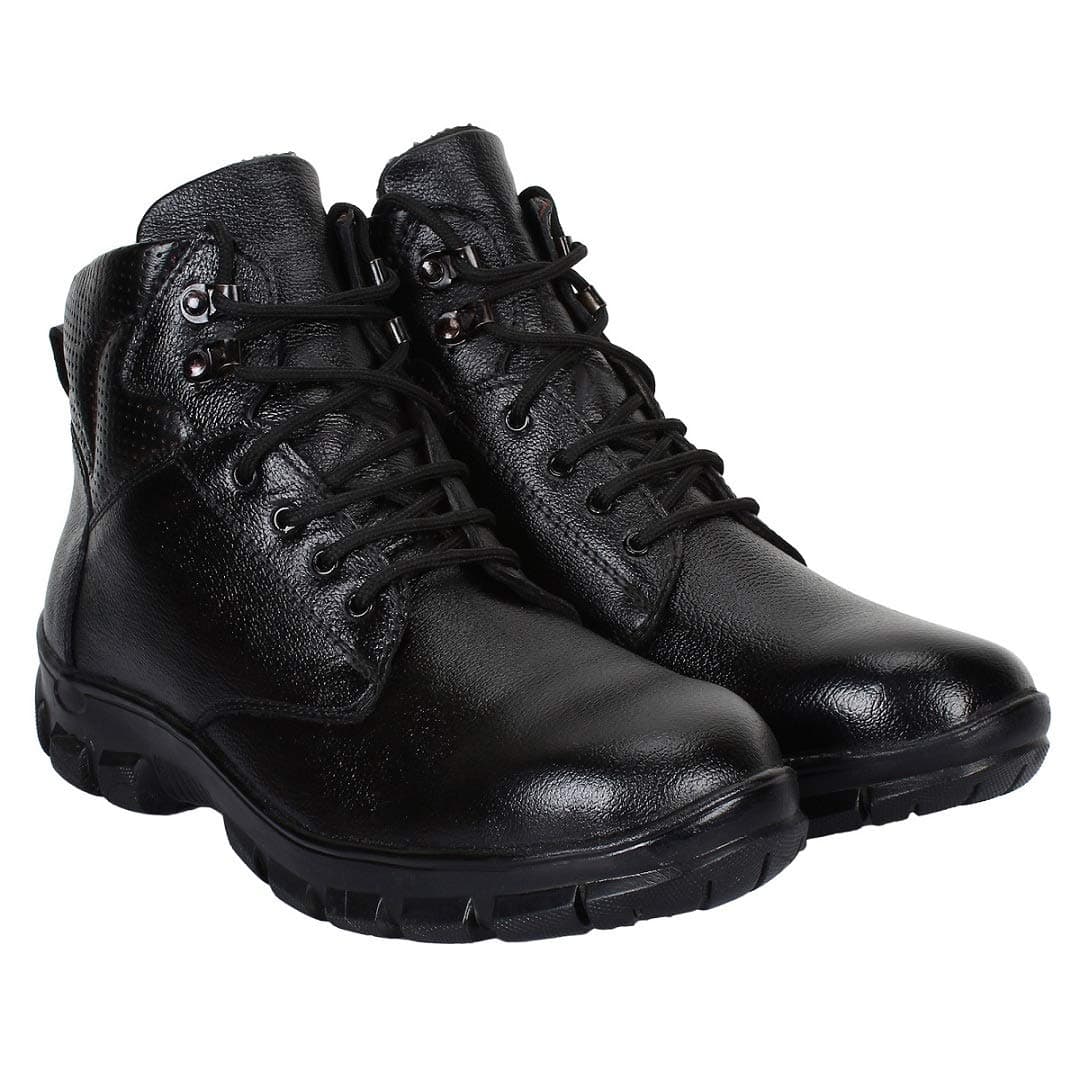 SeeandWear Steel Toe Industrial Leather Safety Shoes (Black, 9)