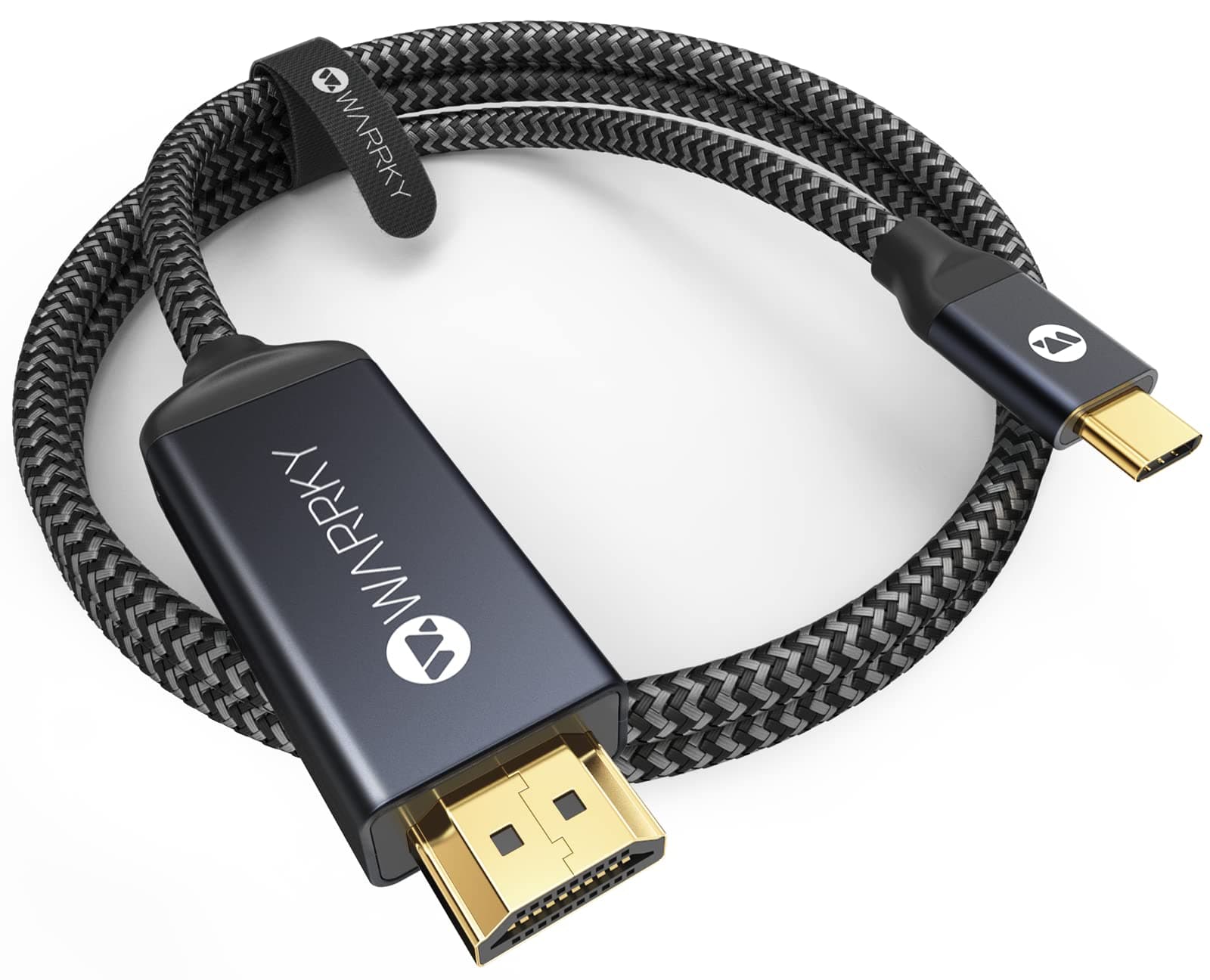 WARRKYUSB C to HDMI Cable 6ft, 4K@60Hz HDR [Aluminum Shell, Gold-Plated Plug] Braided Type C to HDMI 2.0 Cord, Thunderbolt 3/4 Compatible with iPhone 15 Pro, MacBook Pro/Air, Galaxy, Surface, iPad