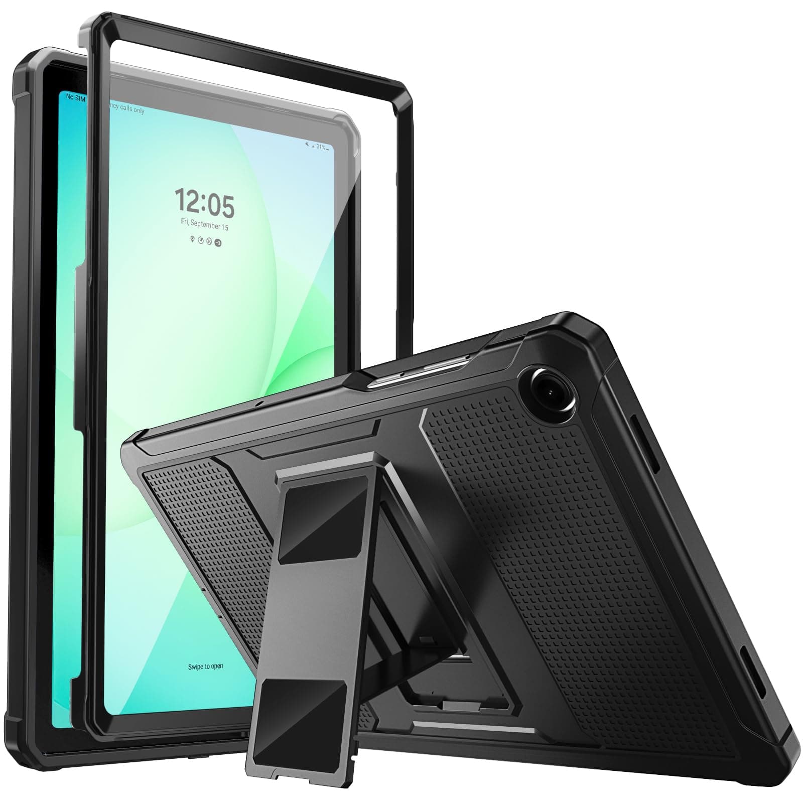 MoKo Case Fit Galaxy Tab A11 Plus/ A9 Plus 11-Inch 2026/2024, Shockproof Full Body Rugged Stand Back Cover with Built-in Screen Protector for Galaxy Tab A11+/ A9+ Tablet, Black