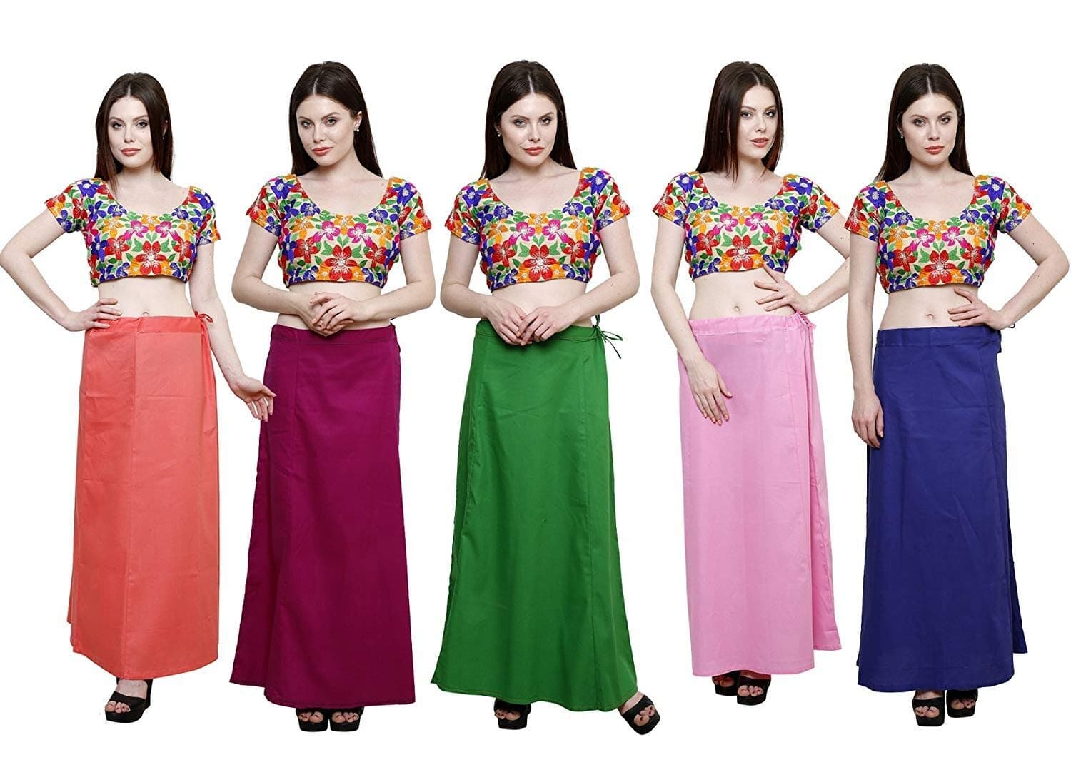 efashions Women's Cotton Blend Petticoat (Peach, Magenta, Pak Green, Pastel Pink, Purple, Free Size) - Pack of 5