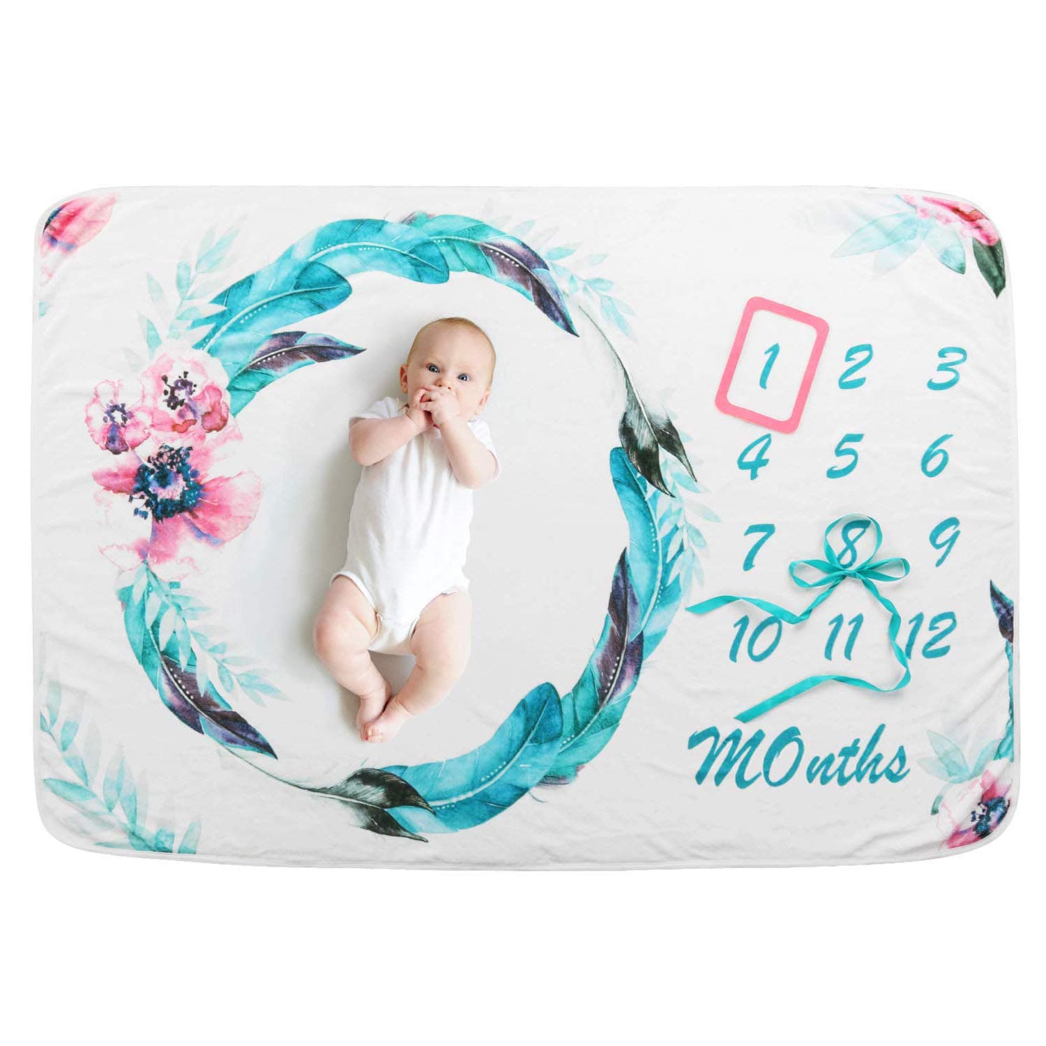 AiKiddo Baby Monthly Milestone Blanket | Fleece Baby Photography Backdrop Memory Blanket | Newborn to 12 Months, Watch Baby Boy or Girl Grow | Soft & Large, 60in X 40in