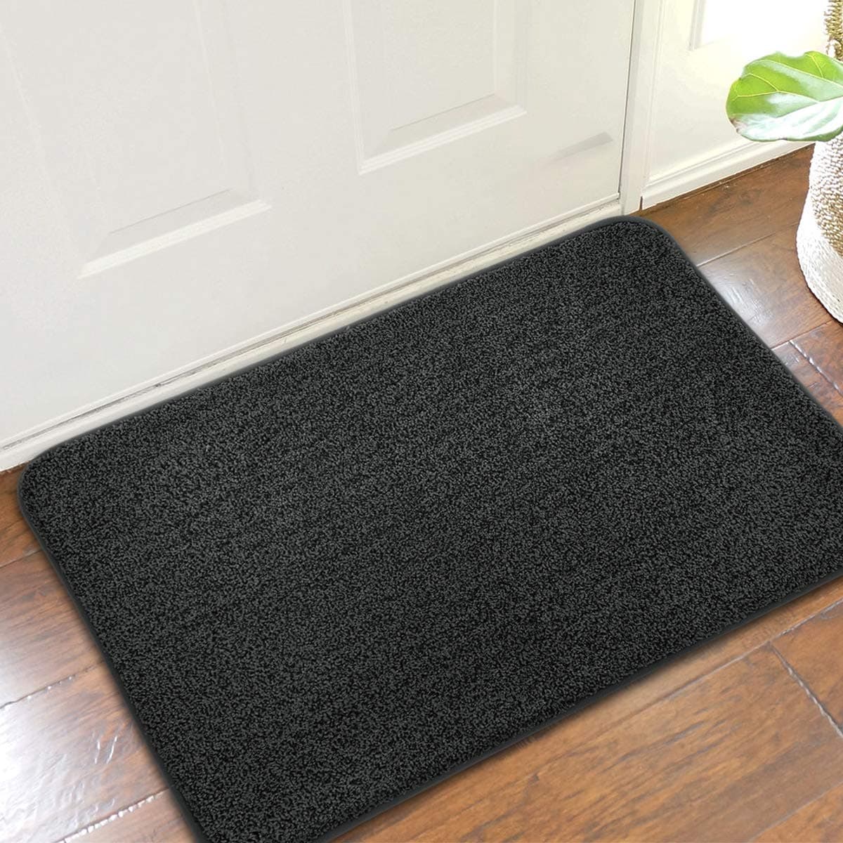 Indoor Doormat, Super Absorbs Mud Low Profile Door Mat 35" x 24", Washable Non-Slip Rubber Entrance Mat for Doorways Inside Dirt Trapper Mats Shoes Scraper, Dark Gray