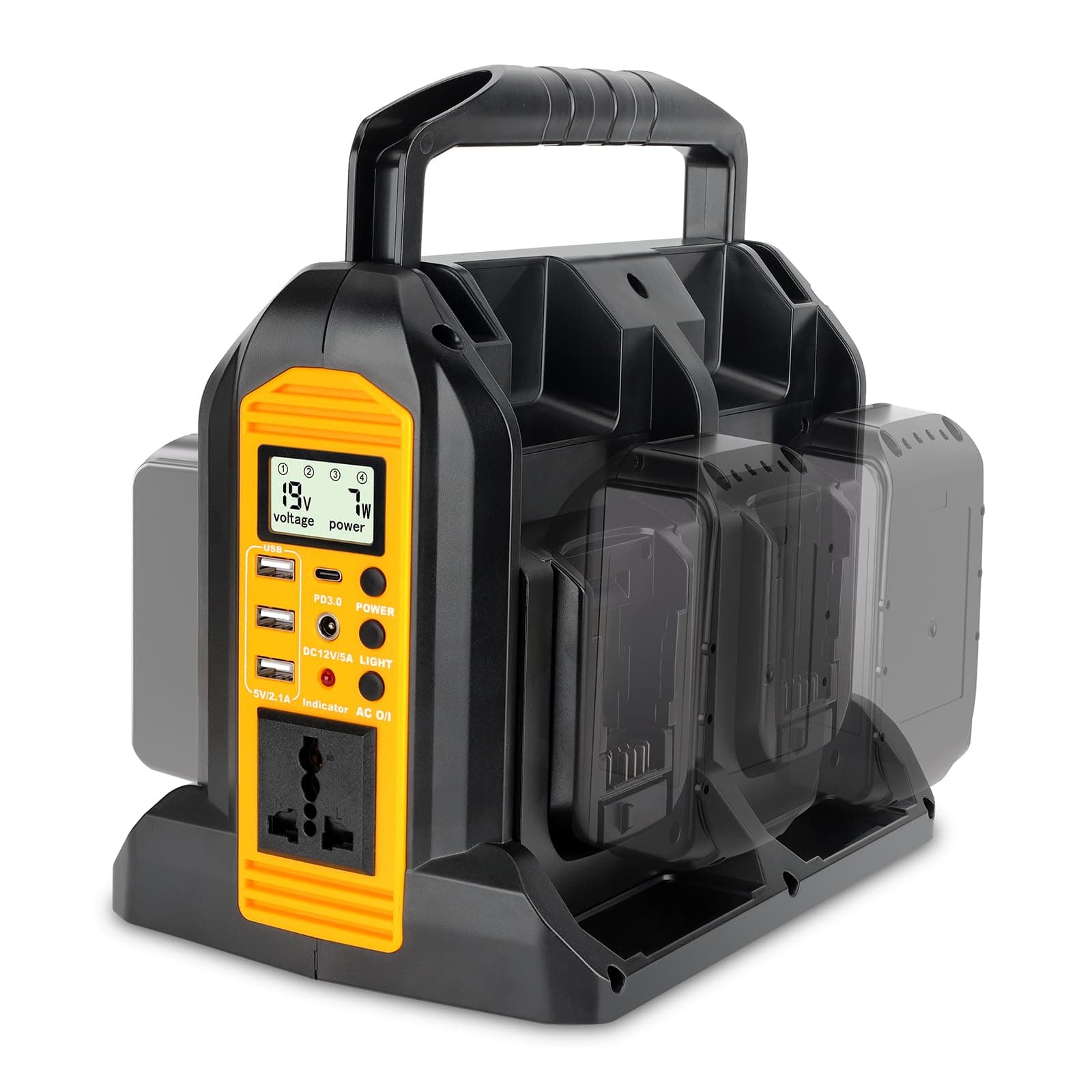 350W Power Inverter for Dewalt 20V 60V Li-ion Battery, 4-Port 20V to 120V Pure Sine Wave Inverter with LED Light, 3 USB-A Port, 1 USB-C Port, 1 DC Port, Power Station for Outdoor Camping (Tool Only)